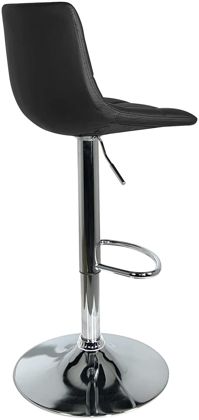 Lot 2 tabourets de bar design, siège simili cuir matelassé avec dossier, pivotant, hauteur réglable, pied chrome SID (noir) - 4