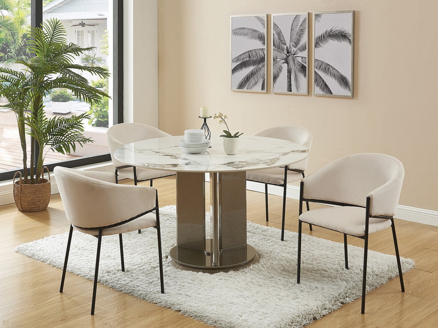 Zestaw 2 krzeseł z podłokietnikami ze sztruksu i czarnego metalu - Kremowy - ORDIDA marki Pascal Morabito