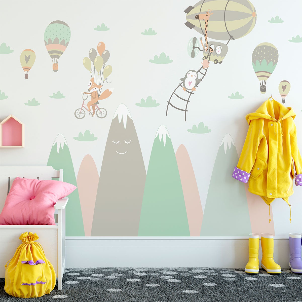 Adesivo bambino di montagna scandinavo giocatori di animali - Sticker adesivo - adesivi murali - 80x120cm - 6