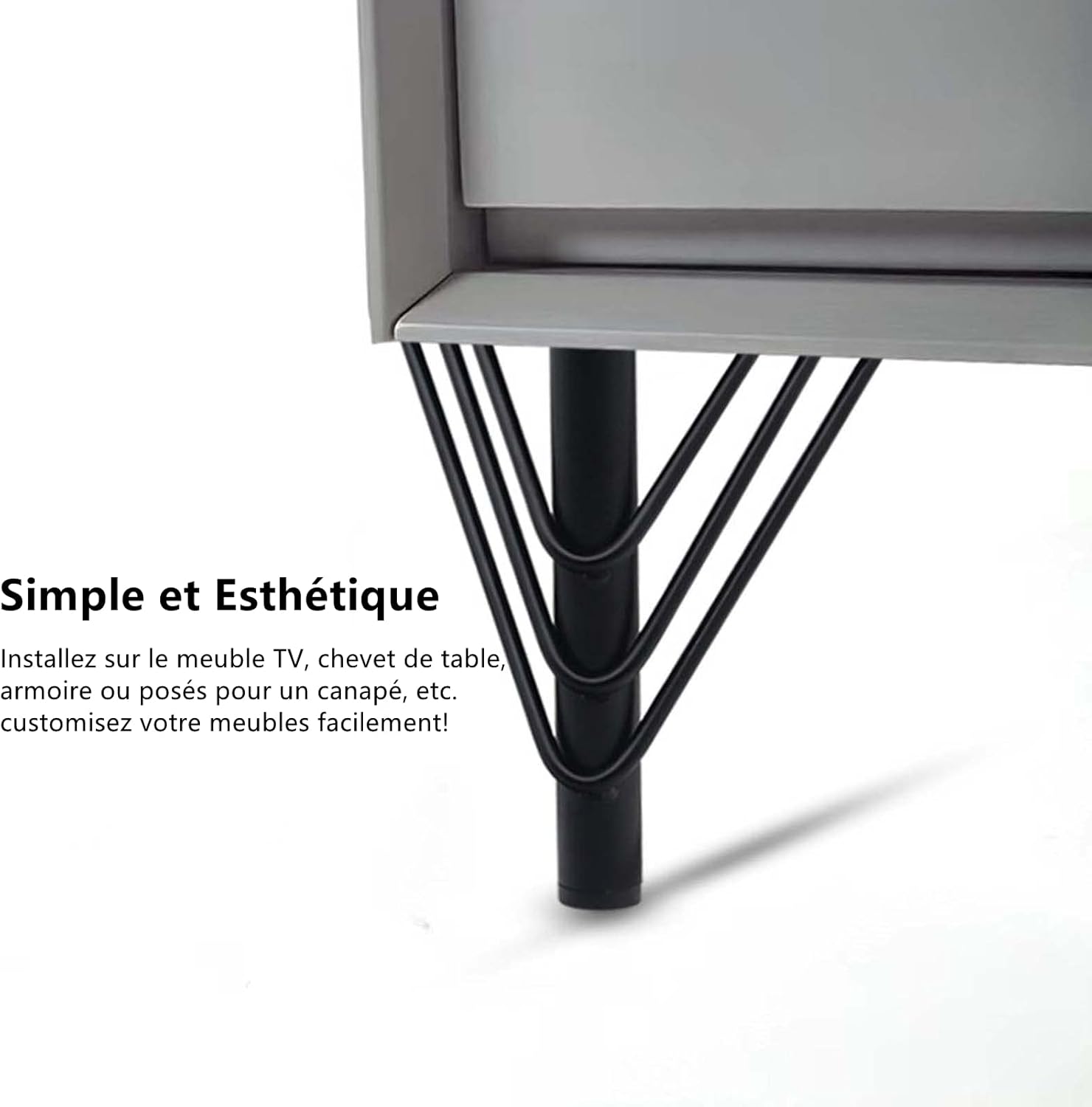 4 pernas de móveis de metal preto, pernas de mesa de centro de 18 cm, E - 2