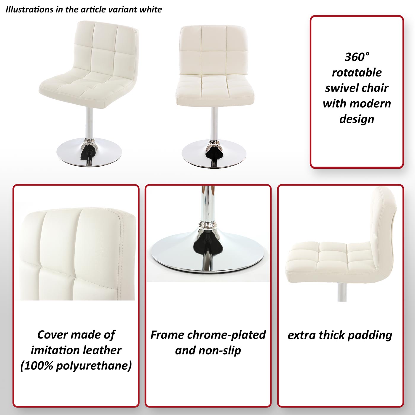 Lot de 2 chaises de salle à manger Kavala, pivotante, similicuir ~ crème - 7