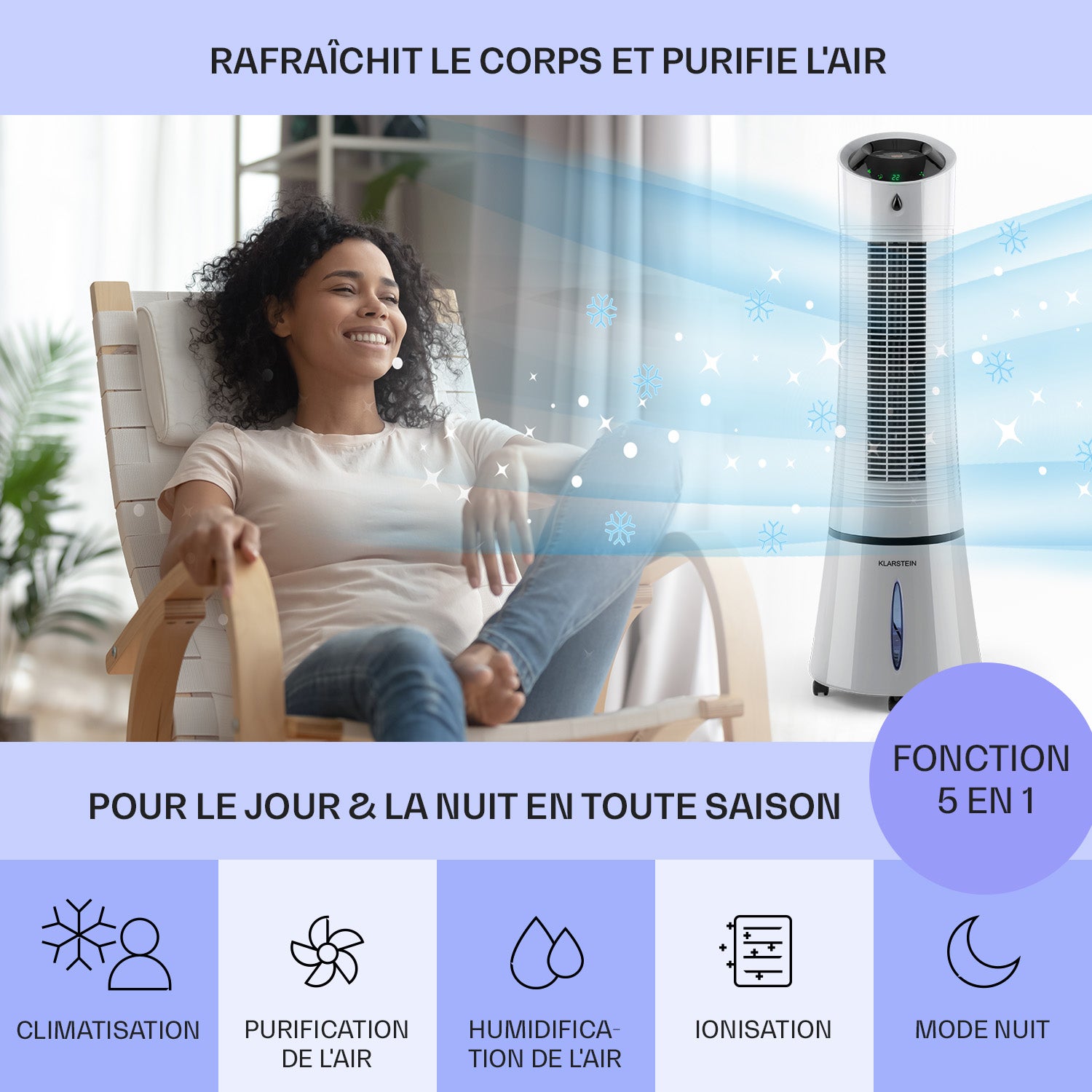 Rafraîchisseur d'air - Klarstein - ventilateur humidificateur d'air - 6l - climatiseur mobile sans evacuation - Gris - 2