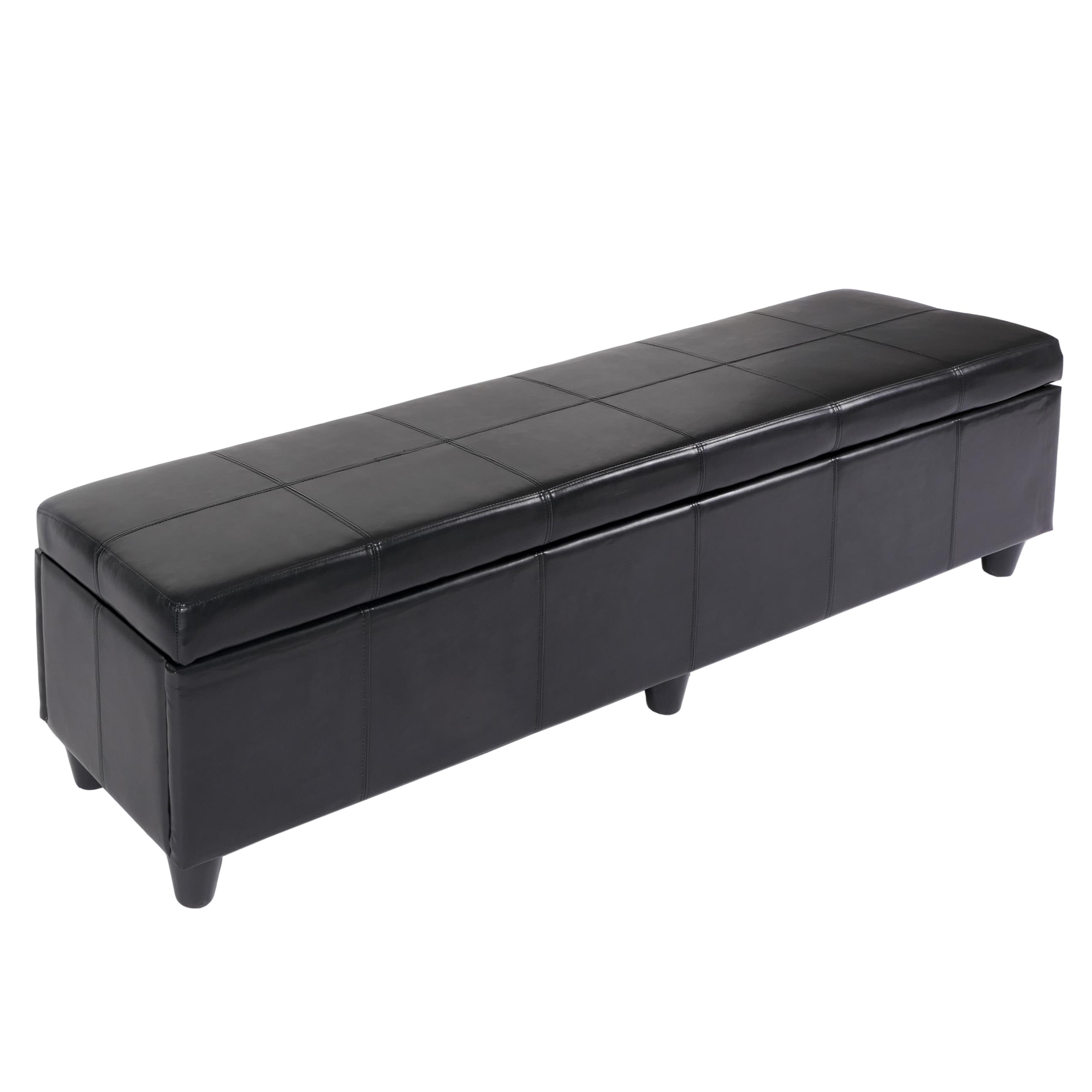 Ławka ze schowkiem Kriens XXL, imitacja skóry, 180x45x45cm z certyfikatem MVG ~ czarny