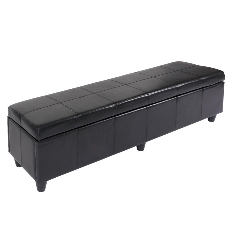 Ławka z schowkiem Kriens XXL, sztuczna skóra, 180x45x45cm Certyfikat MVG ~ czarna