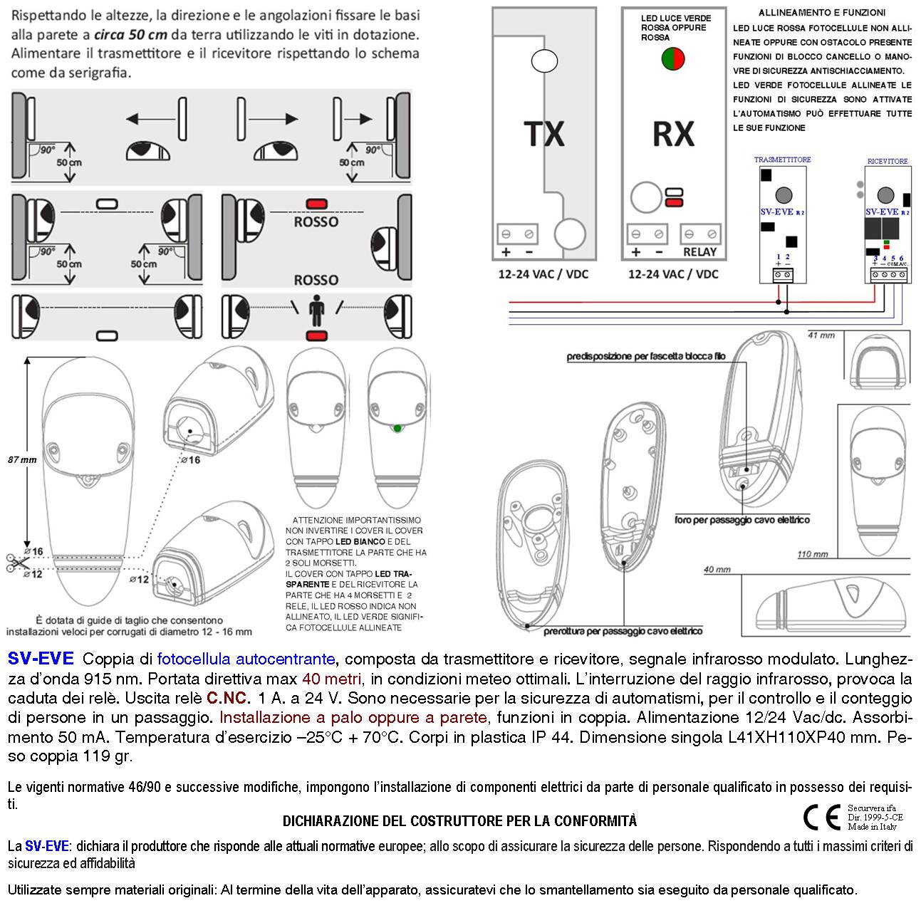 Fotocellule Universali 2 Coppie Controllo e Sicurezza Cancello Elettrico Automatico Portata 20 Metri Montaggio a Parete Oppure in Palina Alimentazione - 2