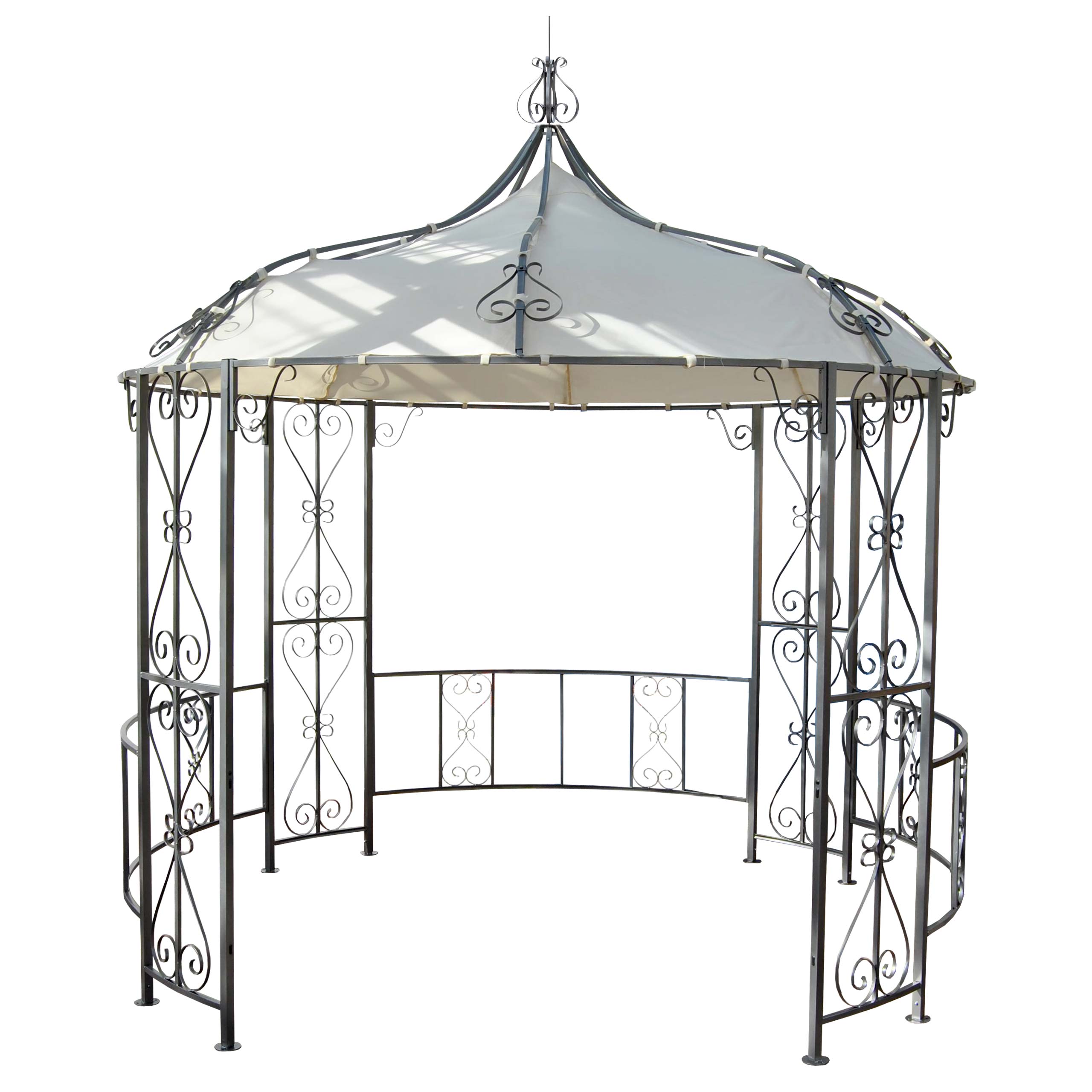Pergola Almeria, okrągła altana ogrodowa, solidna stalowa rama Ø 3m ~ kremowy
