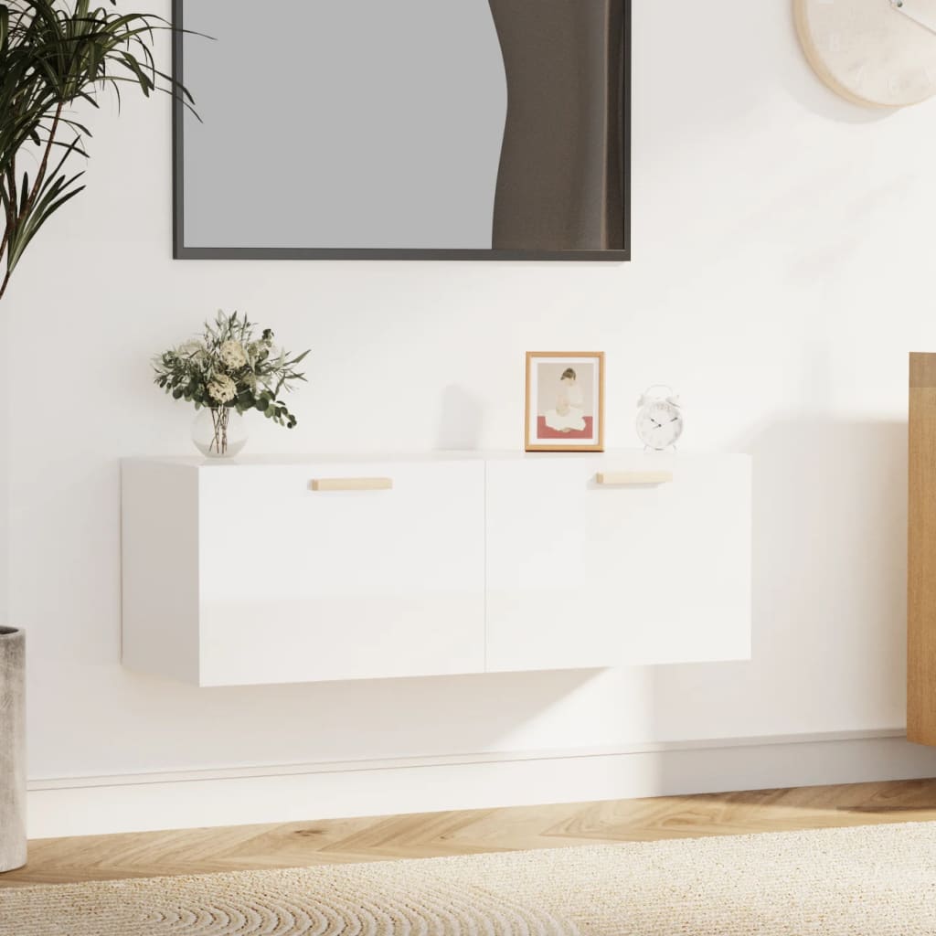 Armoire Murale Blanc Brillant Higsose 100x36,5x35 Cm - Meuble Rangement Salle De Bain Ou Toilette