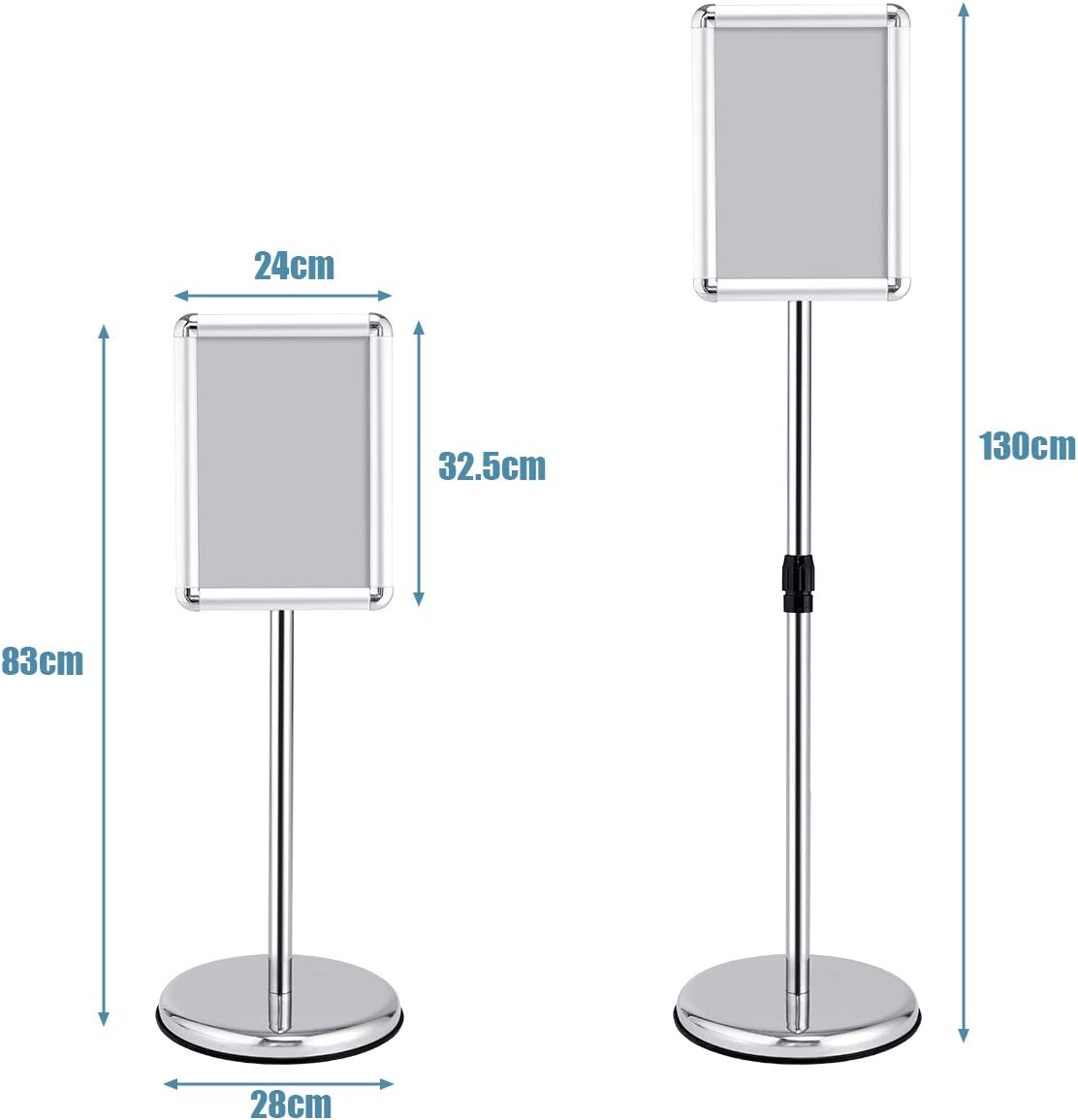 Portaparte da pavimento in alluminio, formato A4, altezza regolabile, rotazione a 360°, supporto per poster da pavimento (argento, A4) - 7