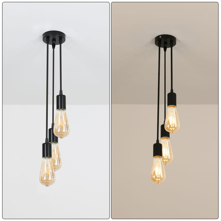 Lustre industriel, suspension en métal à 3 têtes, plafonnier vintage, hauteur réglable, pour salon, chambre, salle à manger, bar, café (sans ampoule) - 9