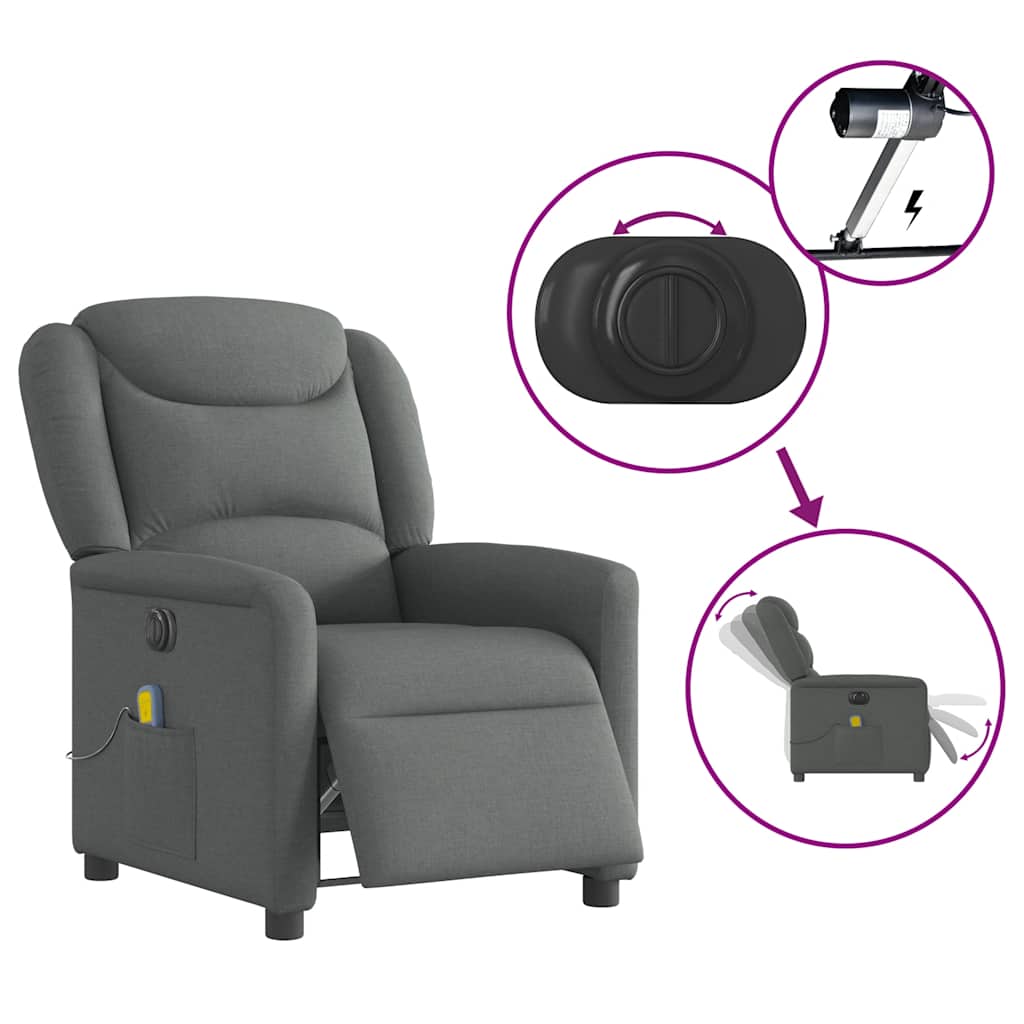 Fauteuil inclinable de massage | Fauteuil de relaxation | Chaise de relaxation électrique gris foncé tissu CFW822804 - 8