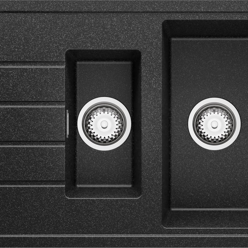Zlewozmywak Grafitowy 90x50cm, Zlew Kuchenny 1,5 Komorowy + Syfon, Nablatowy do szafki od 60cm - Kopenhaga Duo PRIMAGRAN