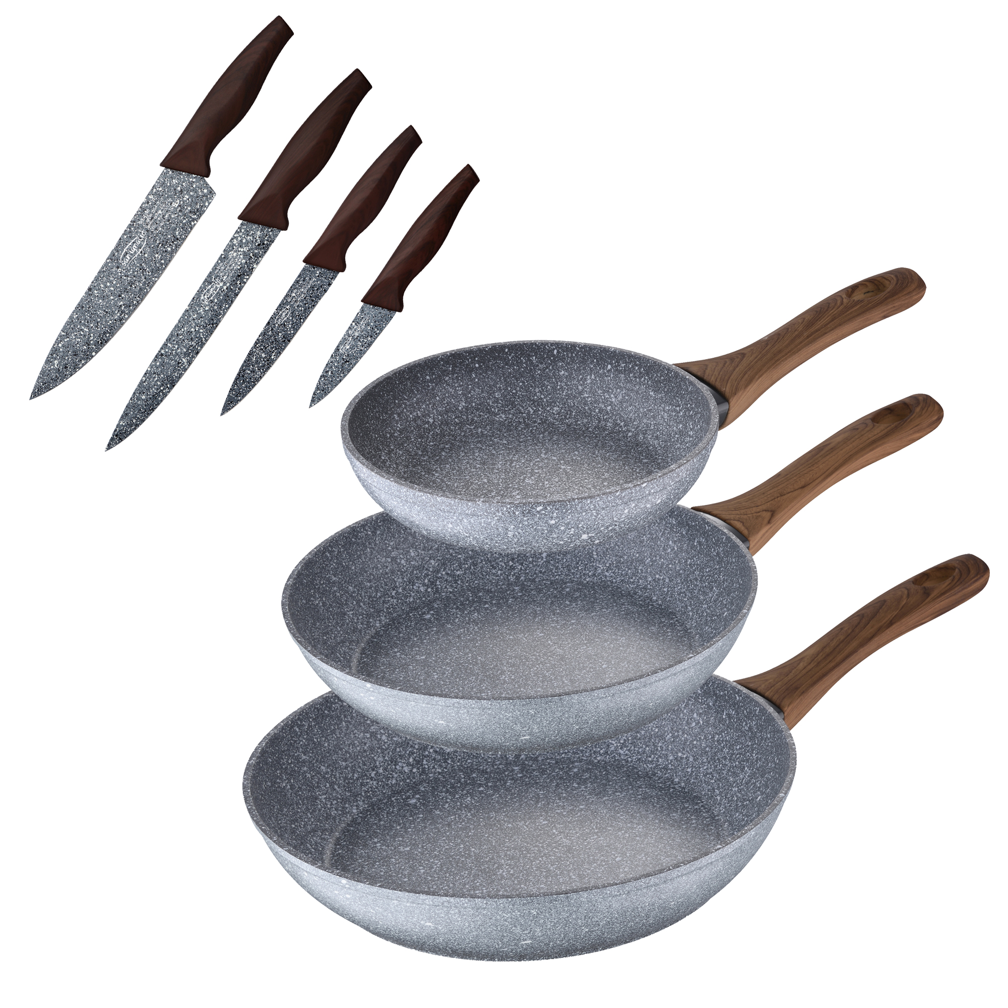 Set De 3 Poêles à Frire Couverts ø18/ø24/ø26 Cms. En Aluminium Pressé