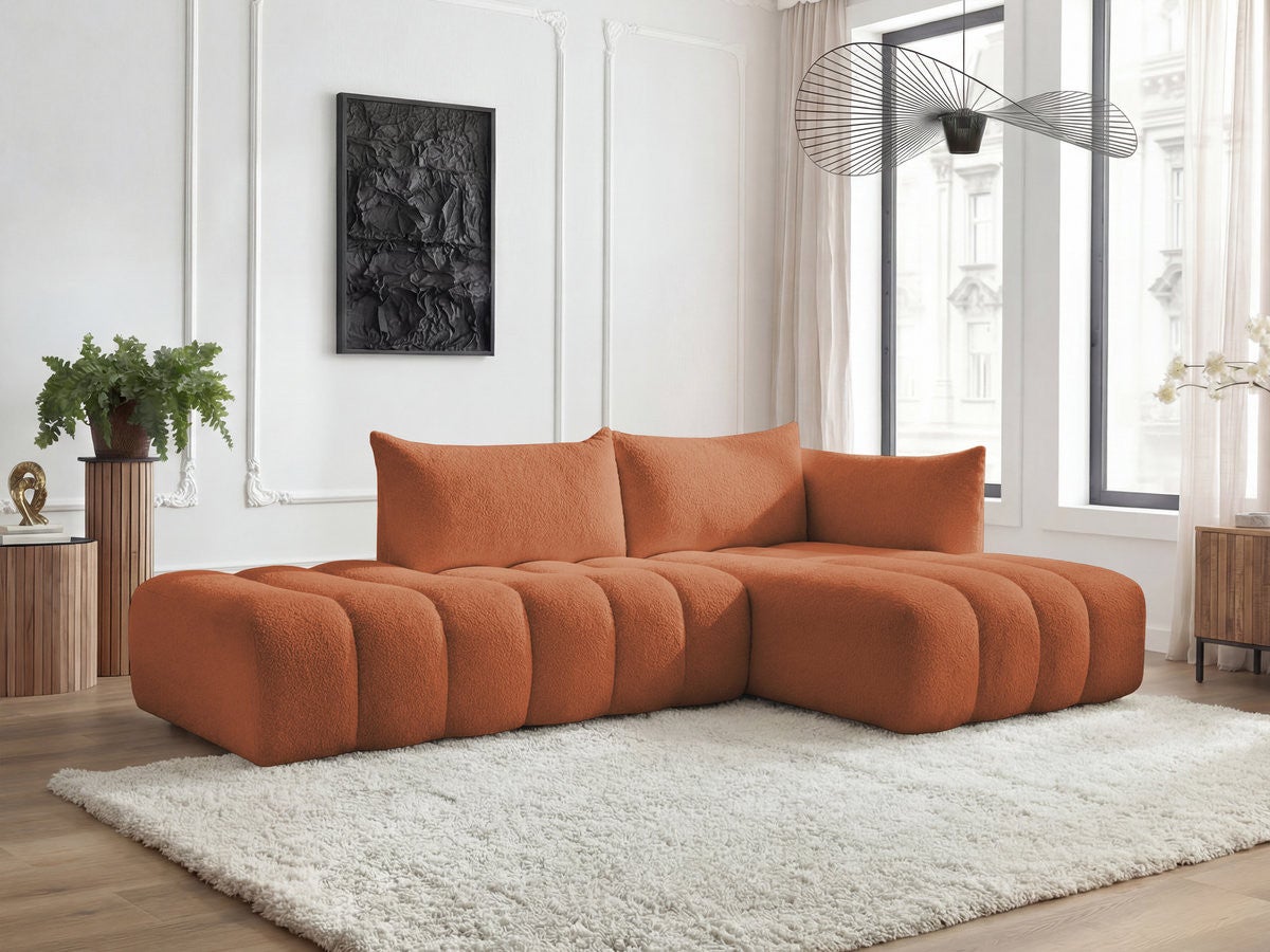 Canapé d'angle fixe modulable AZRA tissu bouclette BOBOCHIC 4 places ...