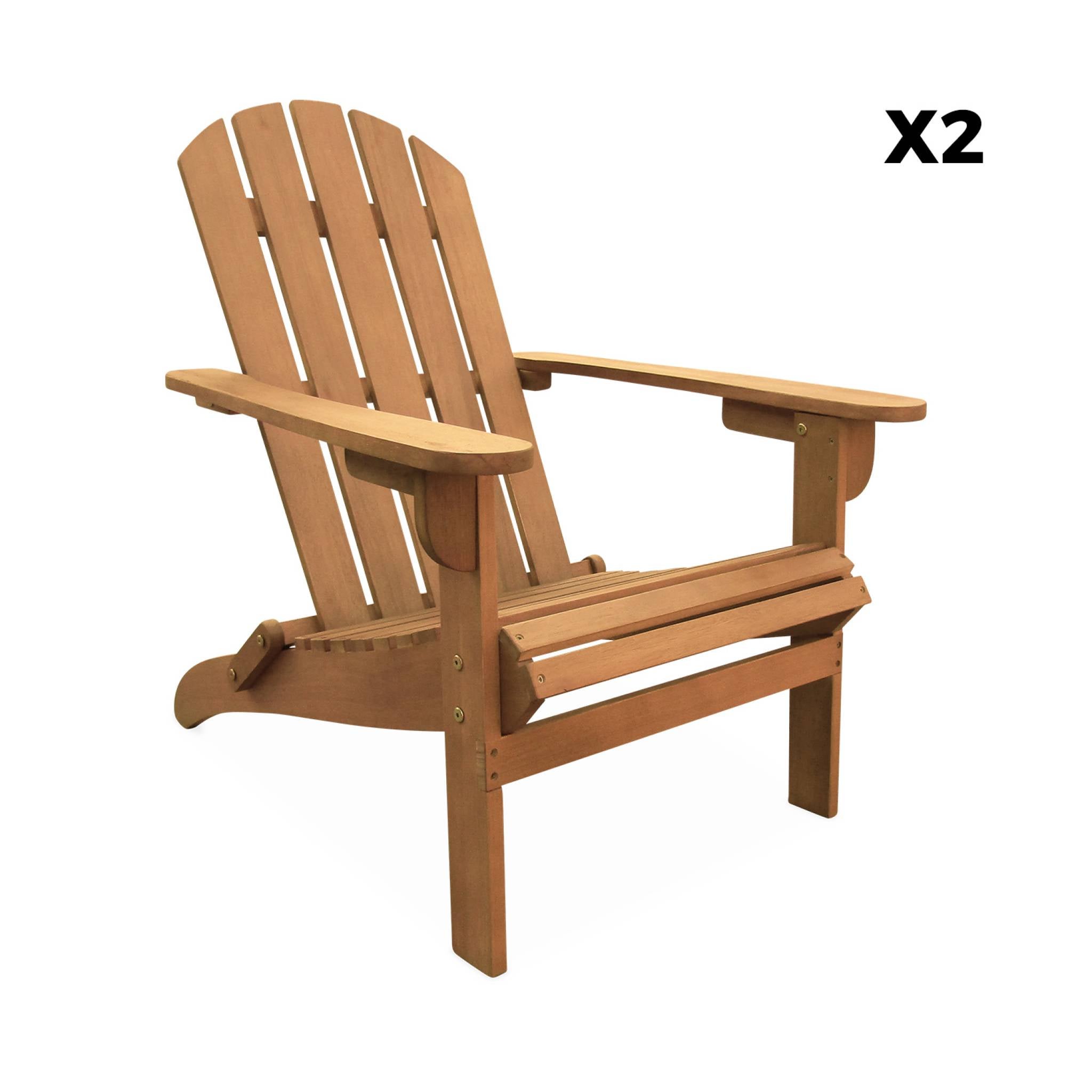 Lot de 2 fauteuils de jardin en bois - Adirondack Salamanca- Eucalyptus. chaises de terrasse rétro. sièges de plage - 2
