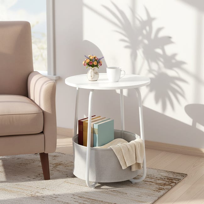 Tavolino laterale, tavolino rotondo da caffè per divano, tavolino da scrivania per soggiorno, tavolino da camera da letto, ideale per interni ed esterni, 40 x 62 cm (bianco Tavolino laterale, tavolino rotondo da caffè per divano, tavolino da scrivania per soggiorno, tavolino da camera da letto, ideale per interni ed esterni, 40 x 62 cm (bianco