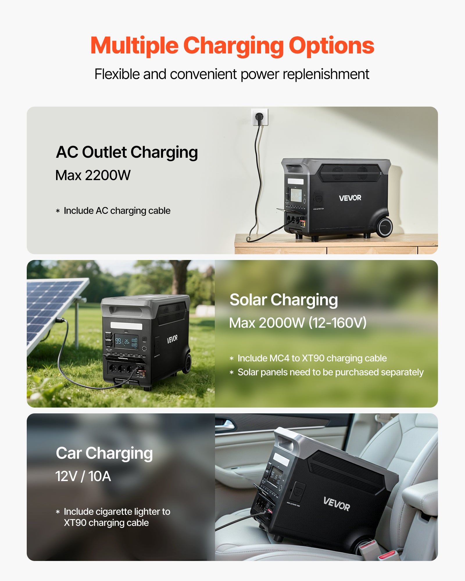 Station Électrique Portable VEVOR, Générateur Solaire 3600 W 3840 Wh avec 10 Sorties, Batterie de Secours LiFePO4 Extensible pour Camping-car - 6