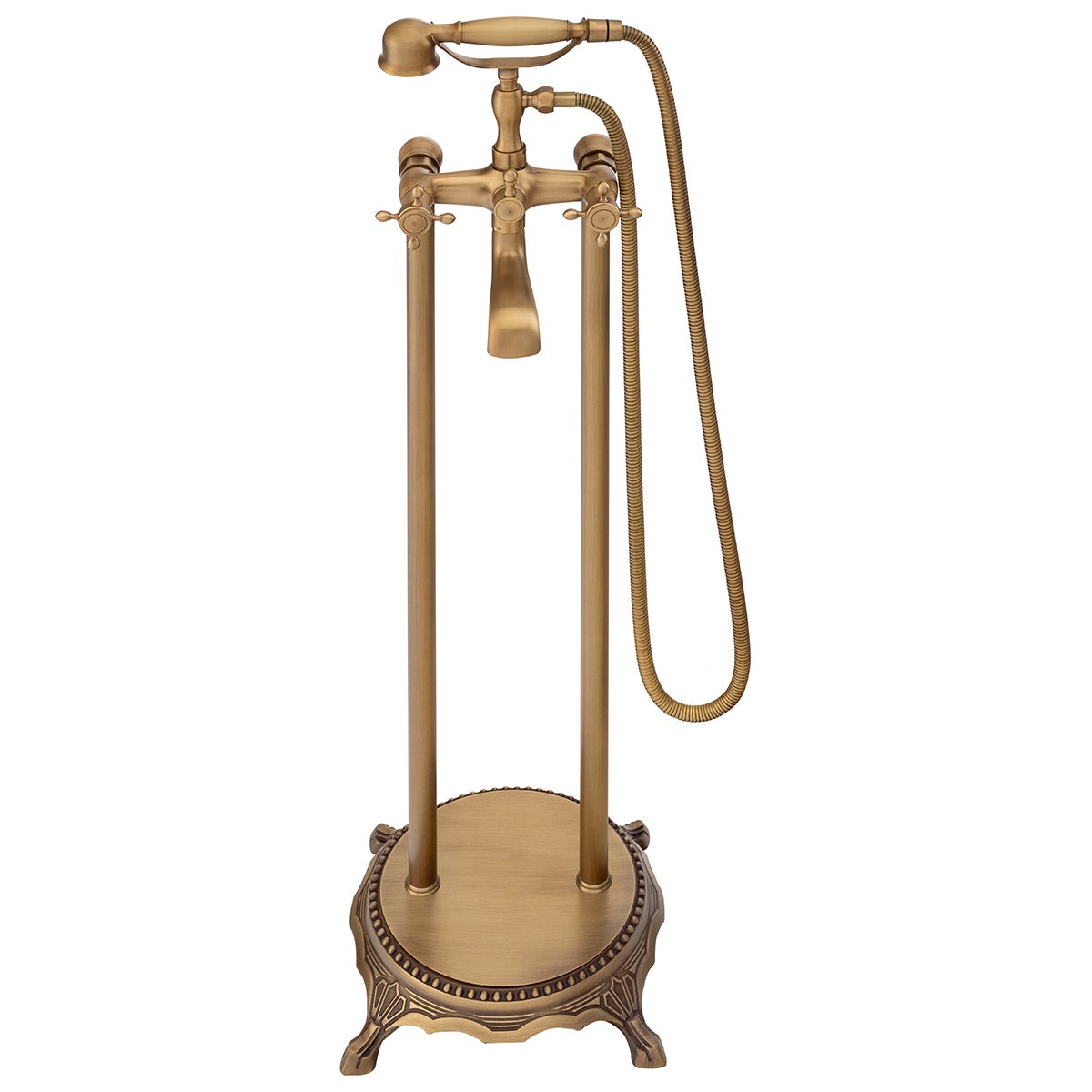 Silla élégant Robinet de Baignoire retro sur pied avec inverseur et bec rotatif avec douchette et flexible, Vintage Doré - 7