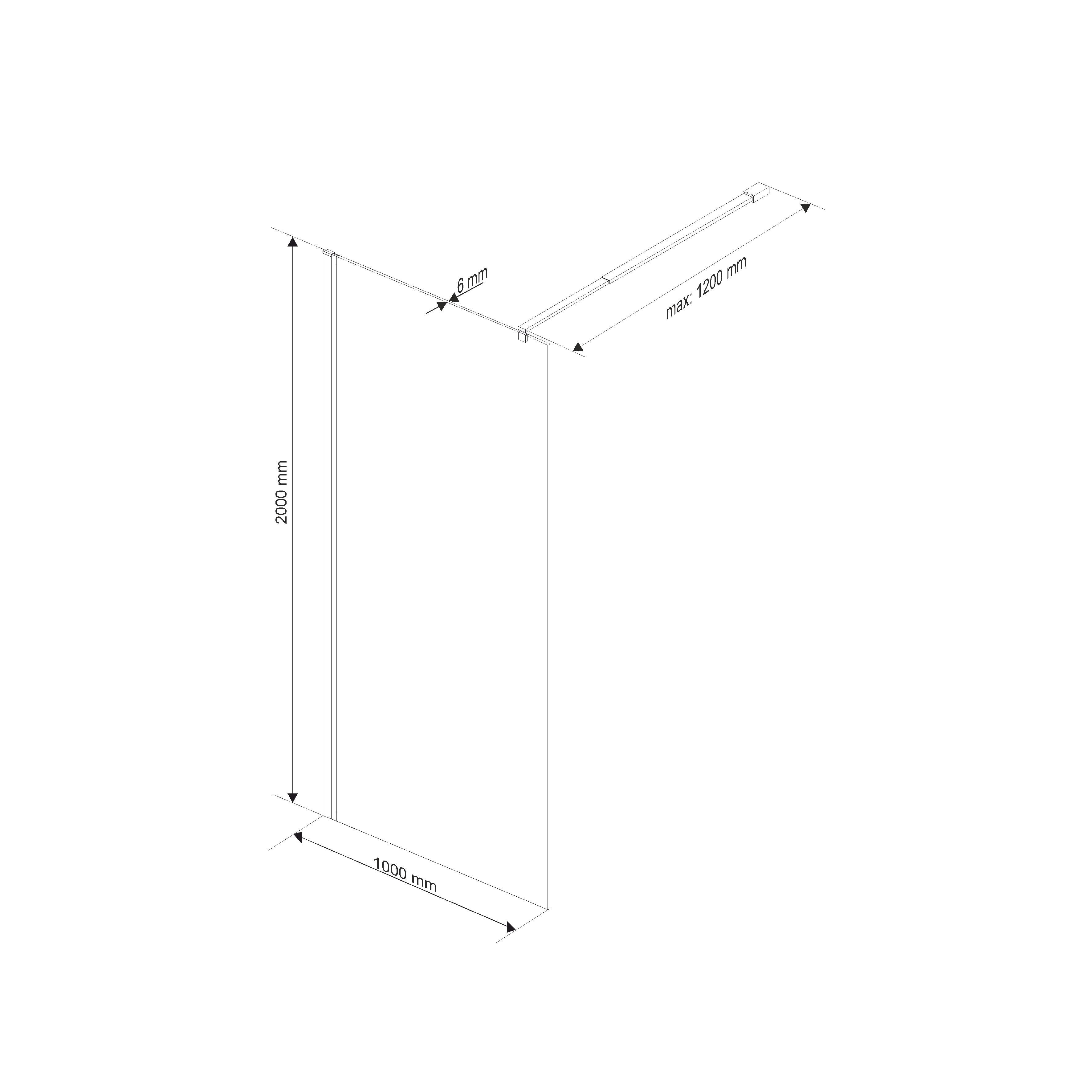 Ścianka prysznicowa WKT-100 Black walk-in 100x200, szkło transparentne 6mm, powłoka, czarny mat 1 szt. - 5