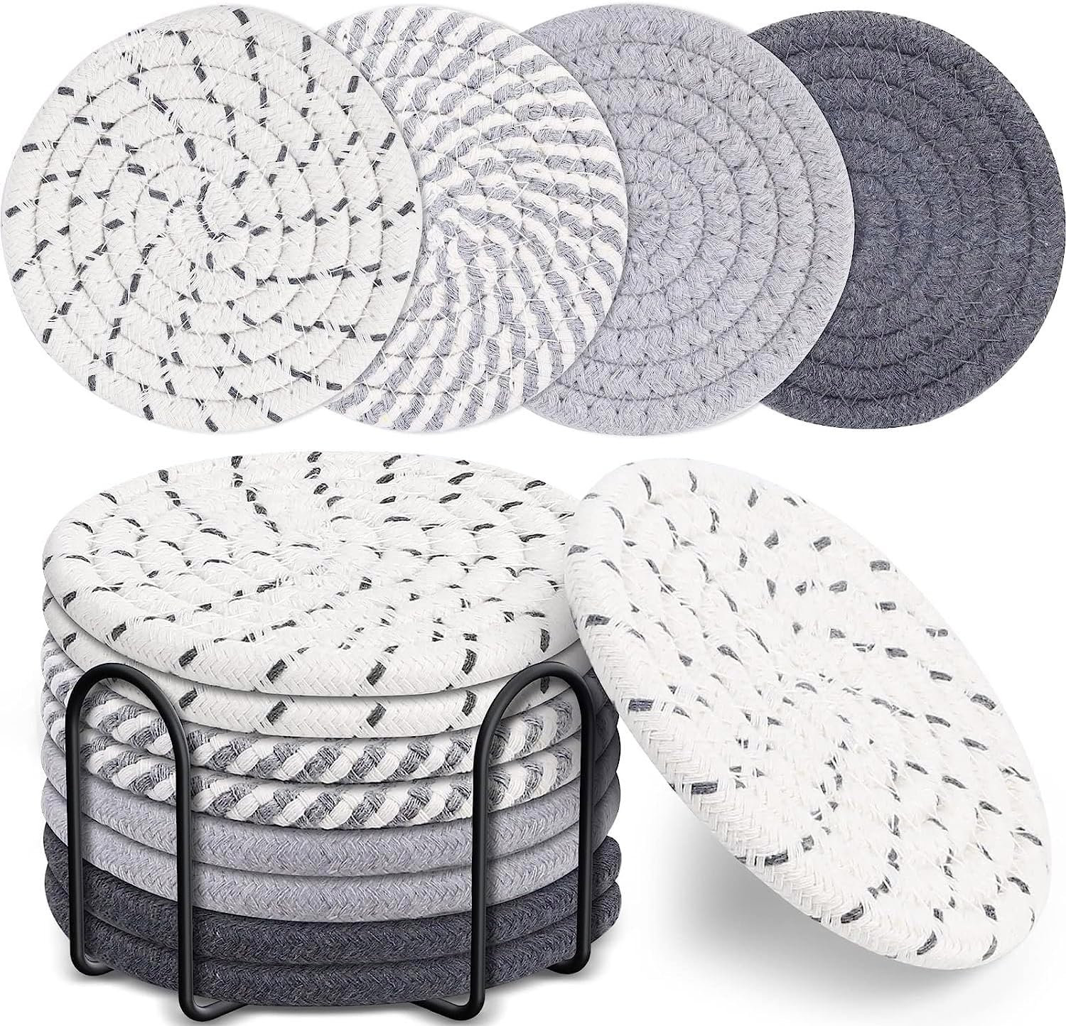 Lot De 8 Sous-Verres Céramique Absorbants 10 Cm Avec Support – Motifs Paysages, Fond Liège Anti-Rayures