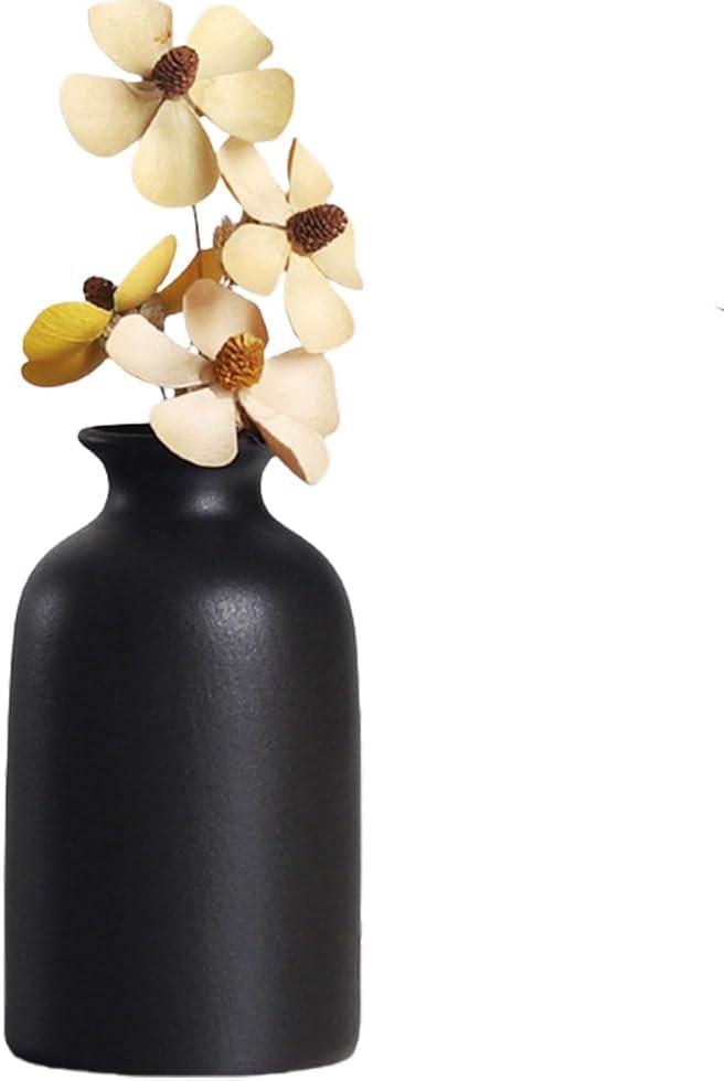 Mały okrągły ceramiczny wazon na suszone kwiaty – styl minimalistyczny – wystrój domu z suszonymi kwiatami – czarny