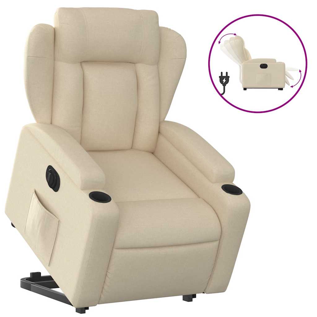 Fauteuil inclinable électrique crème tissu - 2