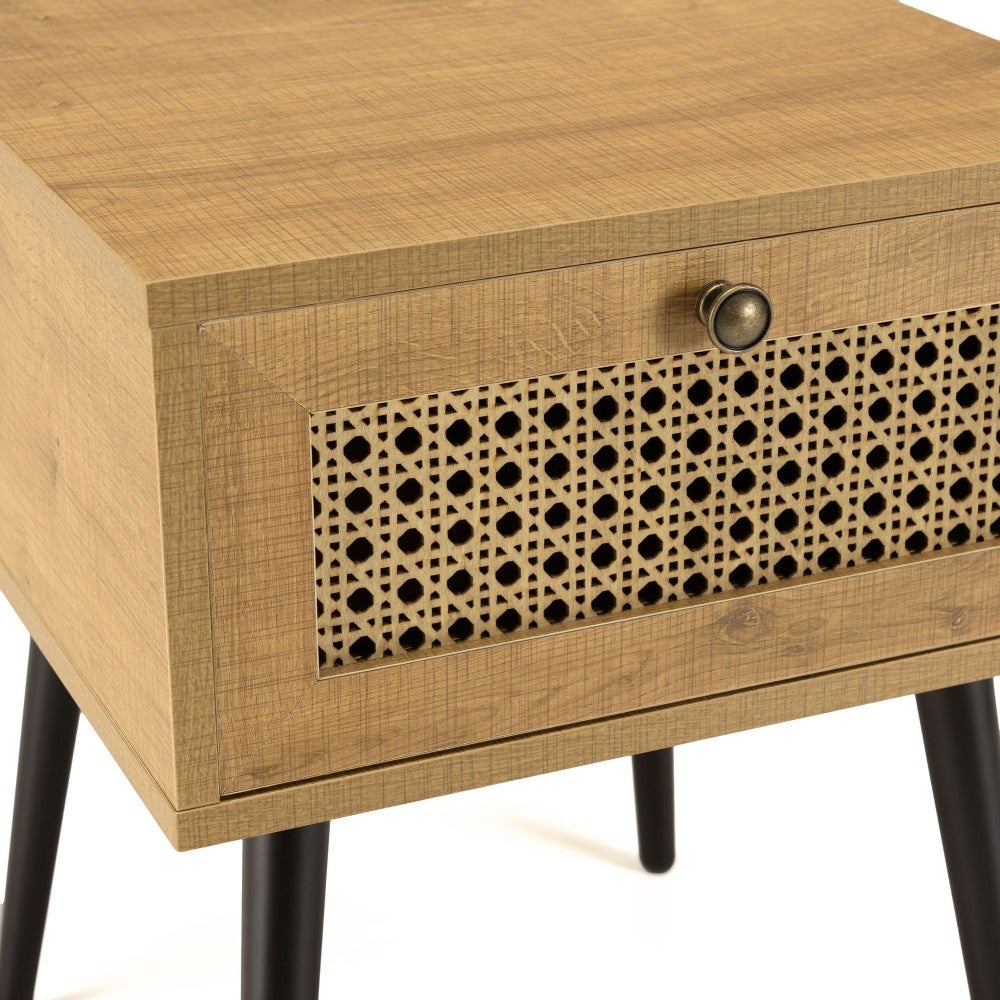 CHARLIE - Comodino marrone, 1 cassetto, effetto canna, gambe in metallo nero - 4