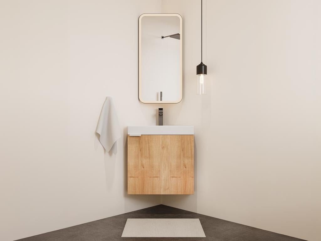 Meuble lave-main d'angle suspendu naturel clair - 56 cm - MANODO
