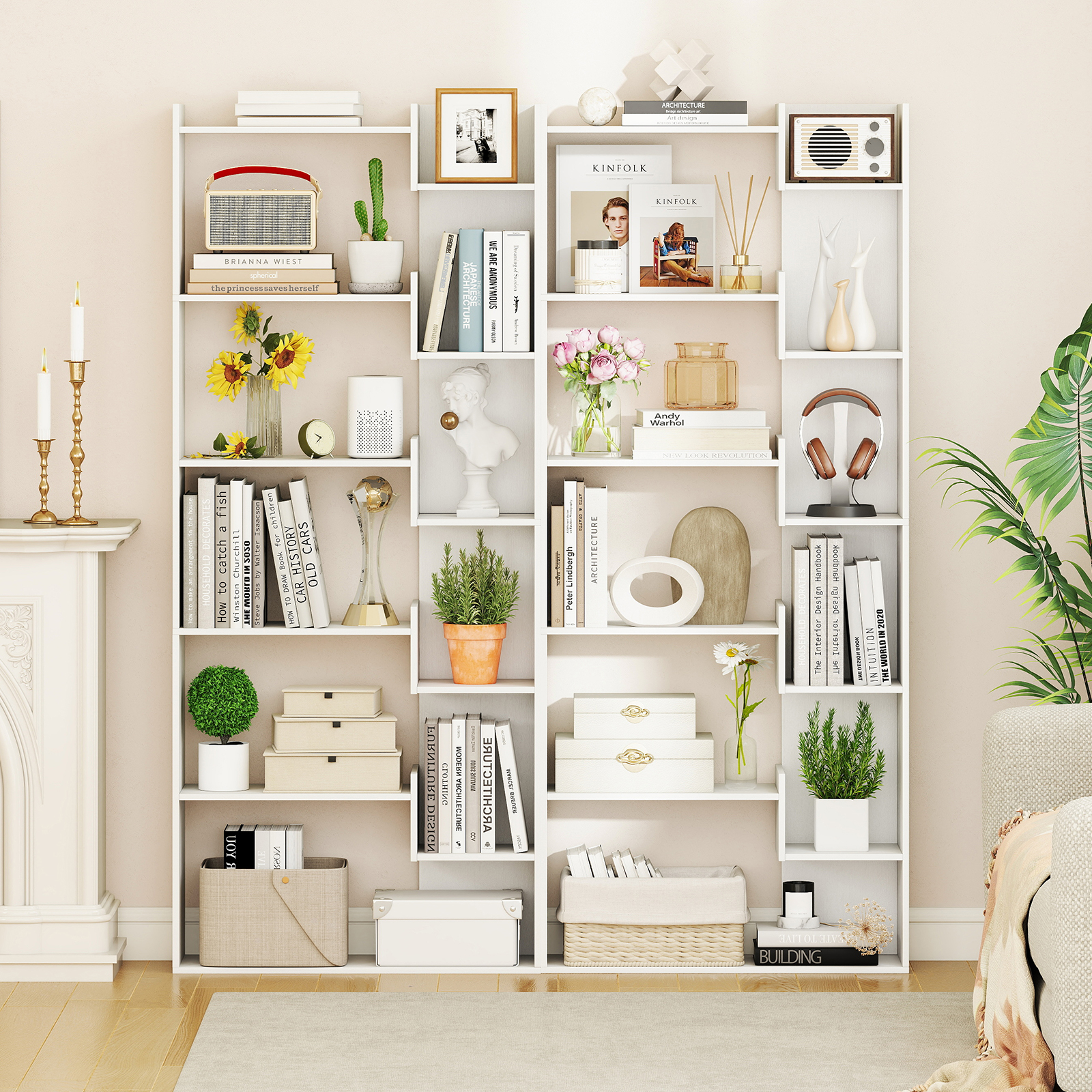 Bibliothèque 6 Niveaux 69 x 22 x 163 cm avec 2 Kits Anti-bascule, 11 Étagères Ouvertes, Patins Pratiques, Style Moderne pour Bureau, Salon, - 7