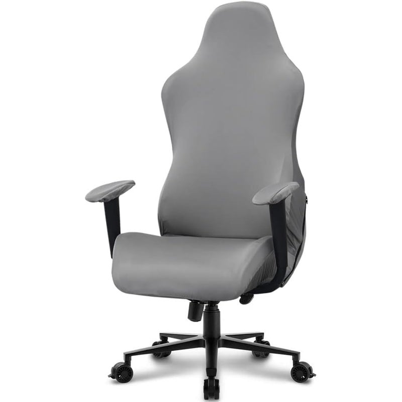 Pokrowiec na krzesło gamingowe - Pokrowiec na krzesło biurowe - Czarny - Elastyczny - Do fotela do gier komputerowych, w stylu wyścigowym - Jasnoszary