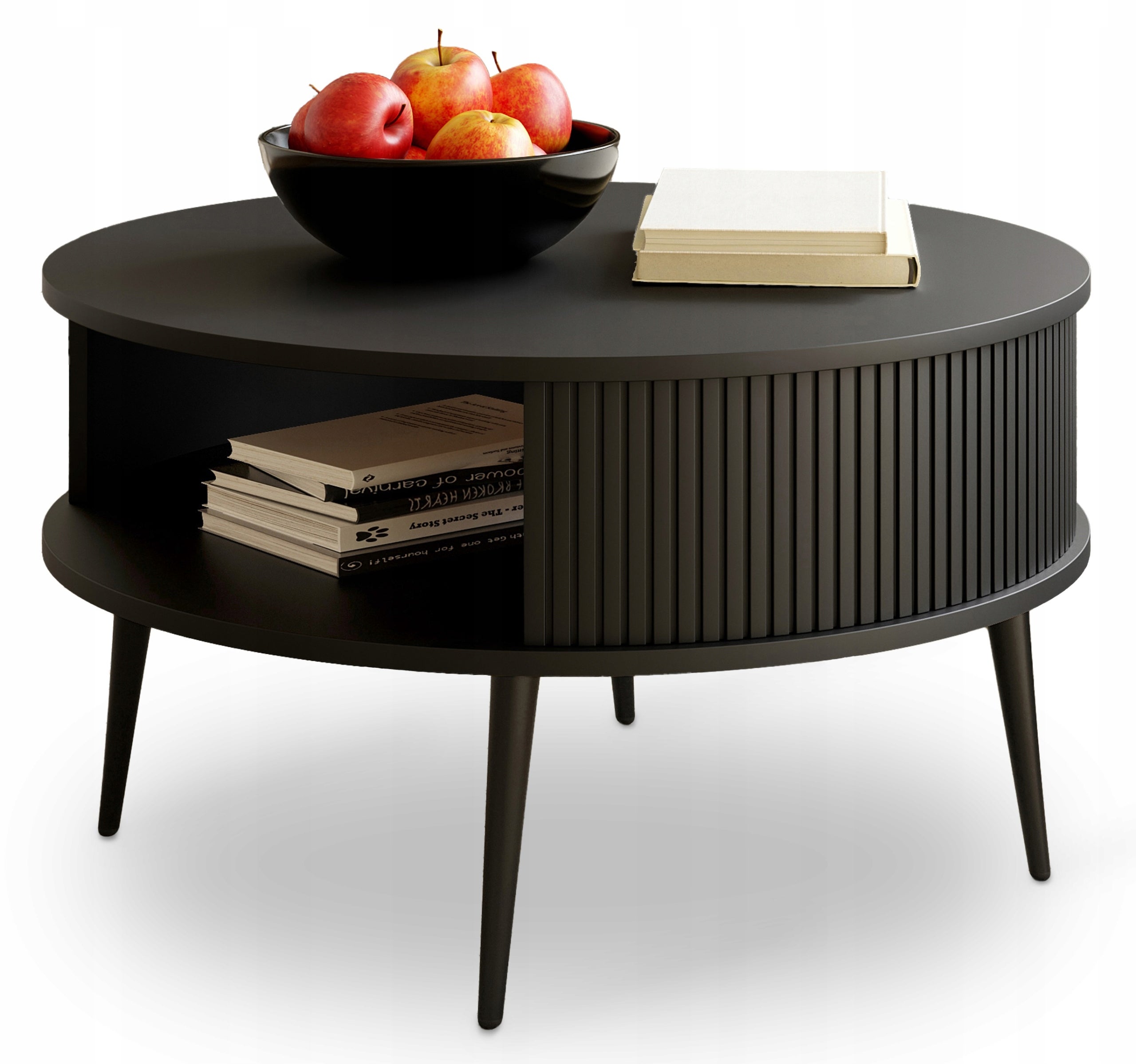 Stolik Kawowy CZARNY Lamele Okrągły VERLO 76 cm Loft Nowoczesny PREMIUM