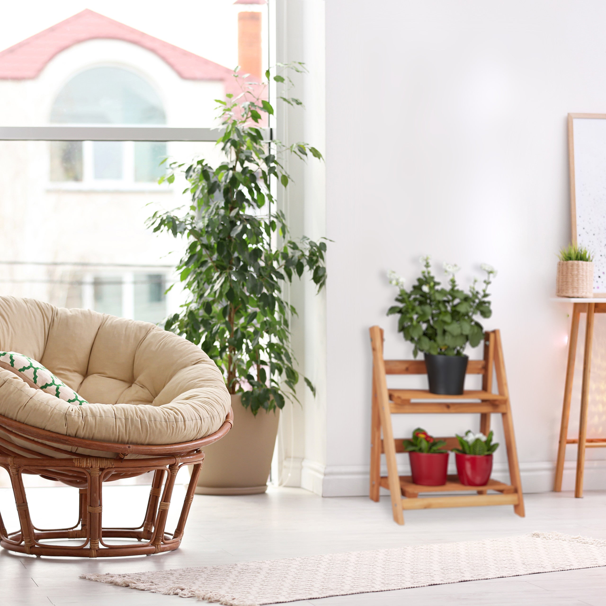 Escalier pour plantes bois échelle plante support intérieur HxlxP: 107,5 x 41 x 25 cm 3 niveaux, marron, Relaxdays - 3