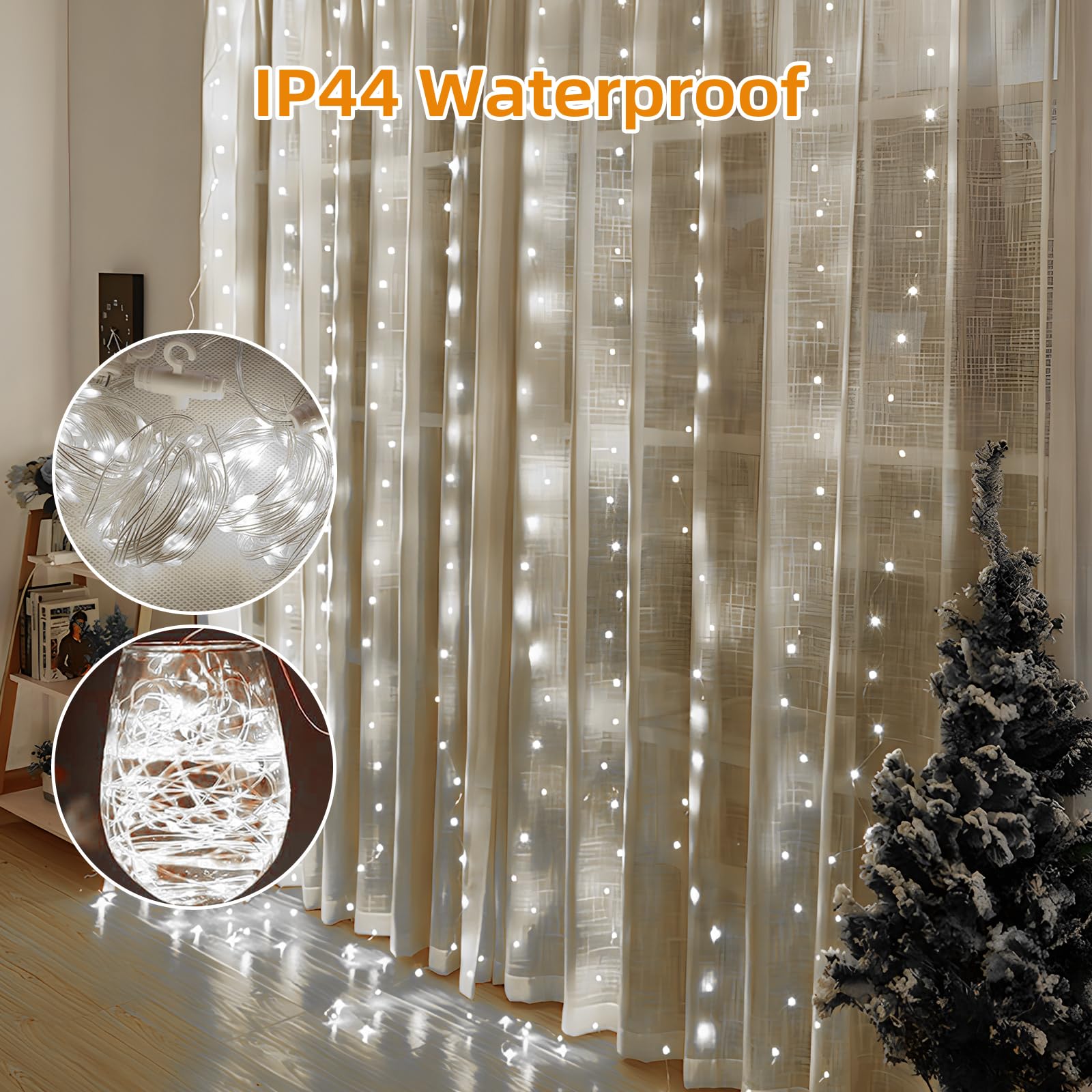 Catena Luminosa LED 10m 100 Luci Bianco Caldo: Timer 6/18h, 8 Modalità, A Batteria, Per Interni Ed Esterni (2 Pezzi)