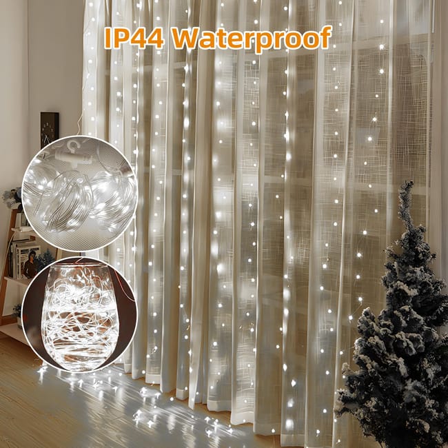 Catena Luminosa LED 10m 100 Luci Bianco Caldo: Timer 6/18h, 8 Modalità, A Batteria, Per Interni Ed Esterni (2 Pezzi)
