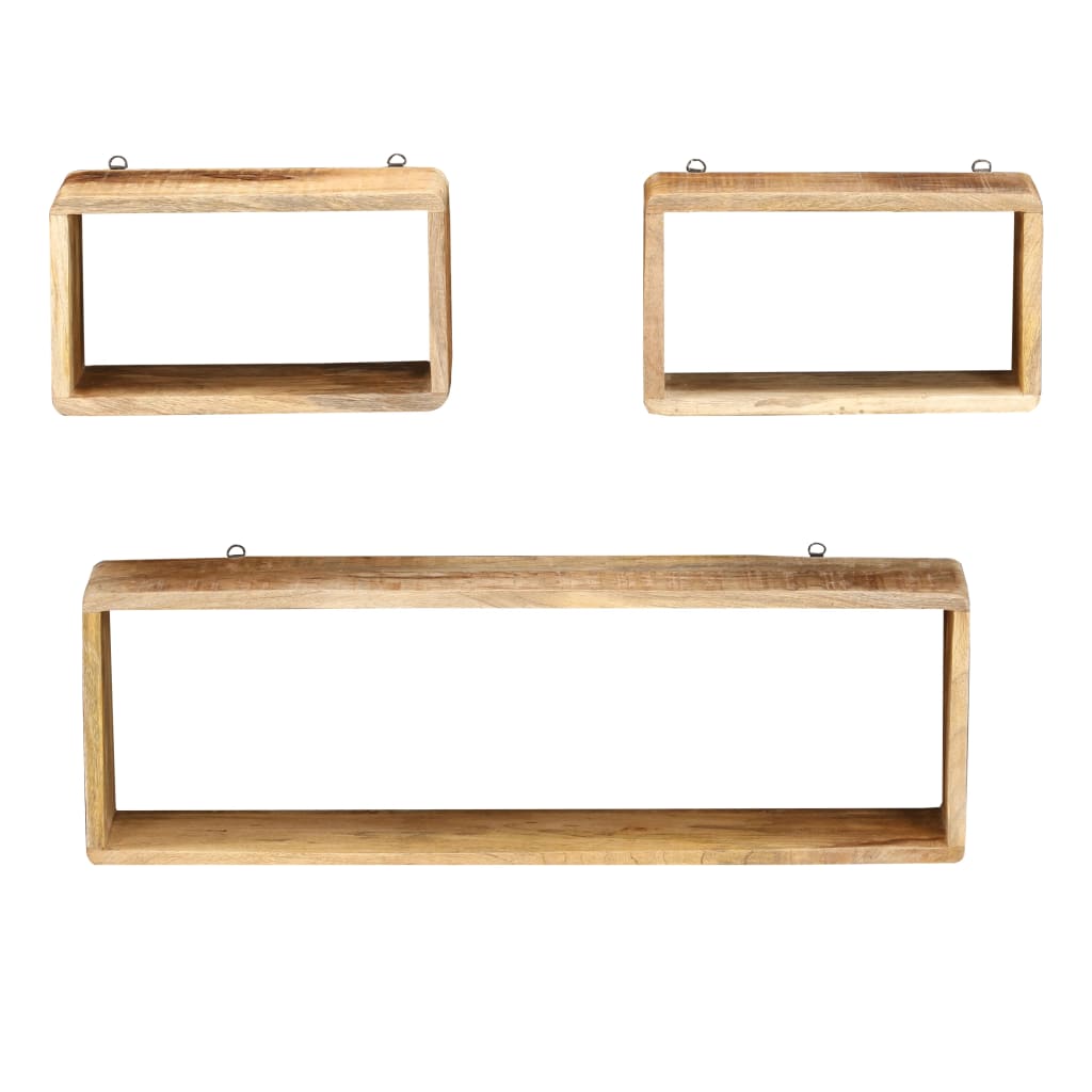 Juego de estantes cubo de pared 3 piezas madera maciza de mango- comfortxl