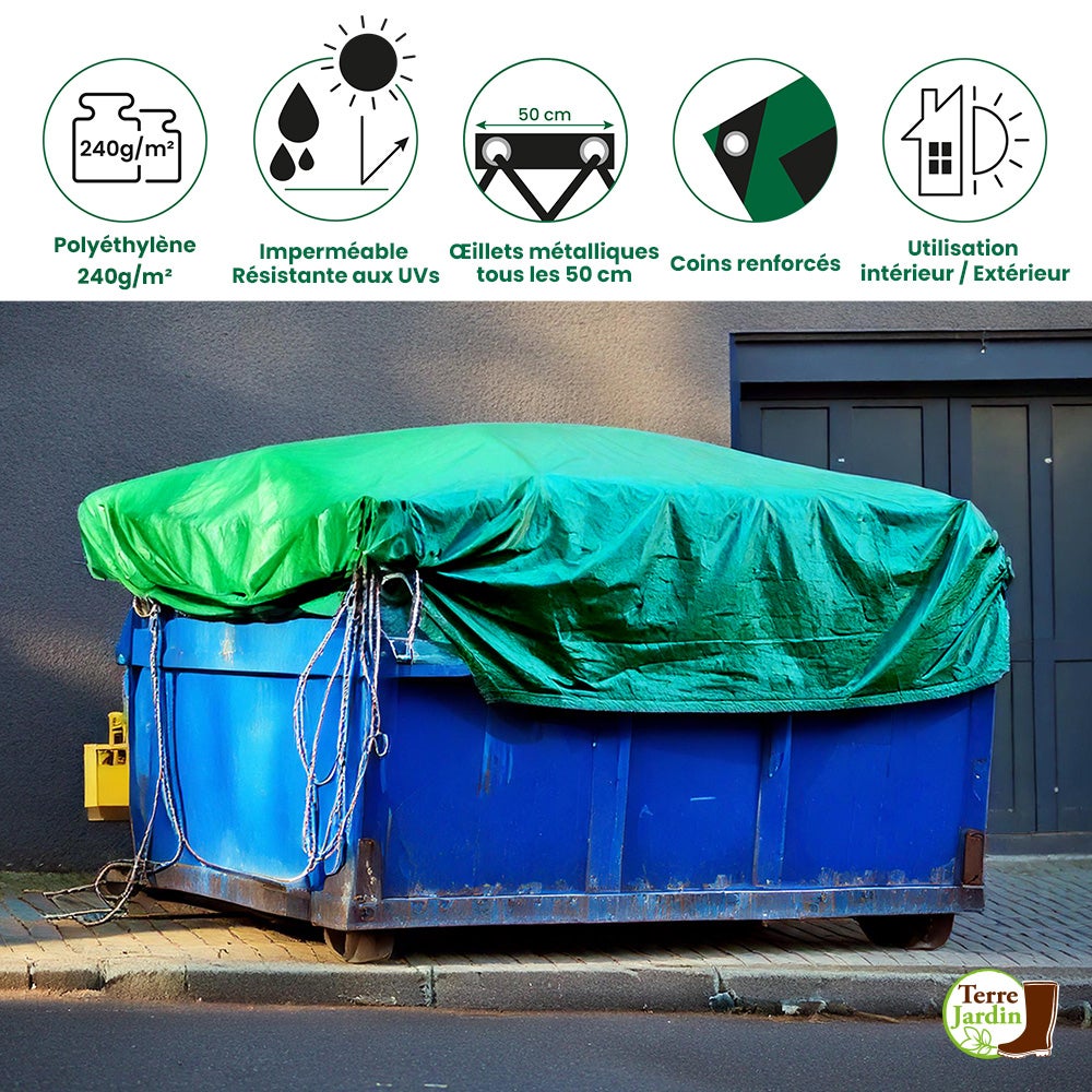 Bâche de Protection Extérieur - Bâche Résistante, Polyéthylène 240 g/m², Anti UV - 6 x 10 - Vert - 2