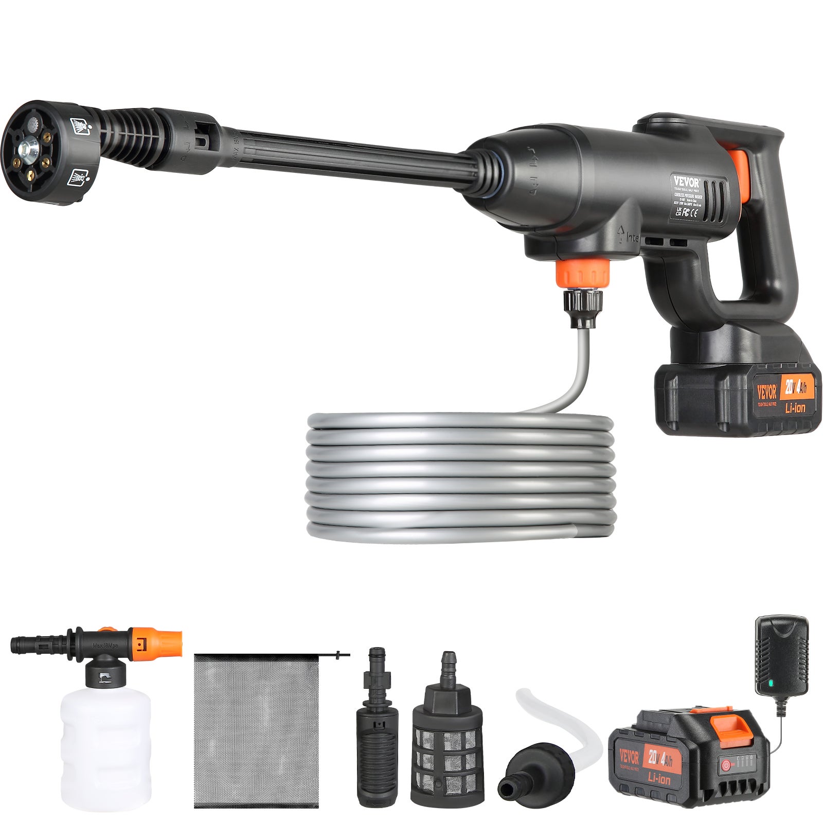 Myjka wysokociśnieniowa akumulatorowa, bezprzewodowa myjka ciśnieniowa, pistolet natryskowy, pistolet do myjki ciśnieniowej (220W 21V, 40bar, do VEVOR