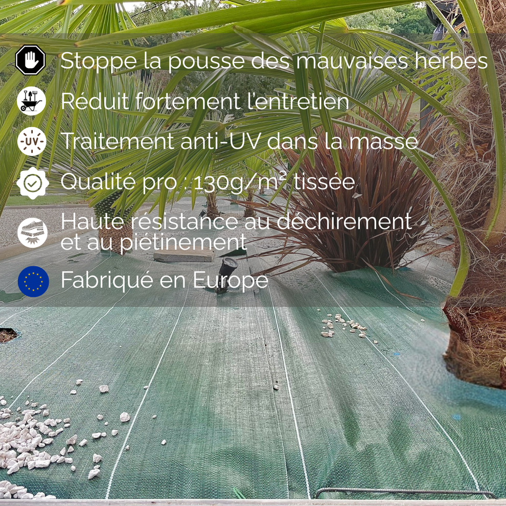 Toile de paillage tissée Longueur 25m Largeur 3,3m Couleur Vert 130g m2 Grande Largeur Similaire Geotextile Résistant ZENLYS - 3