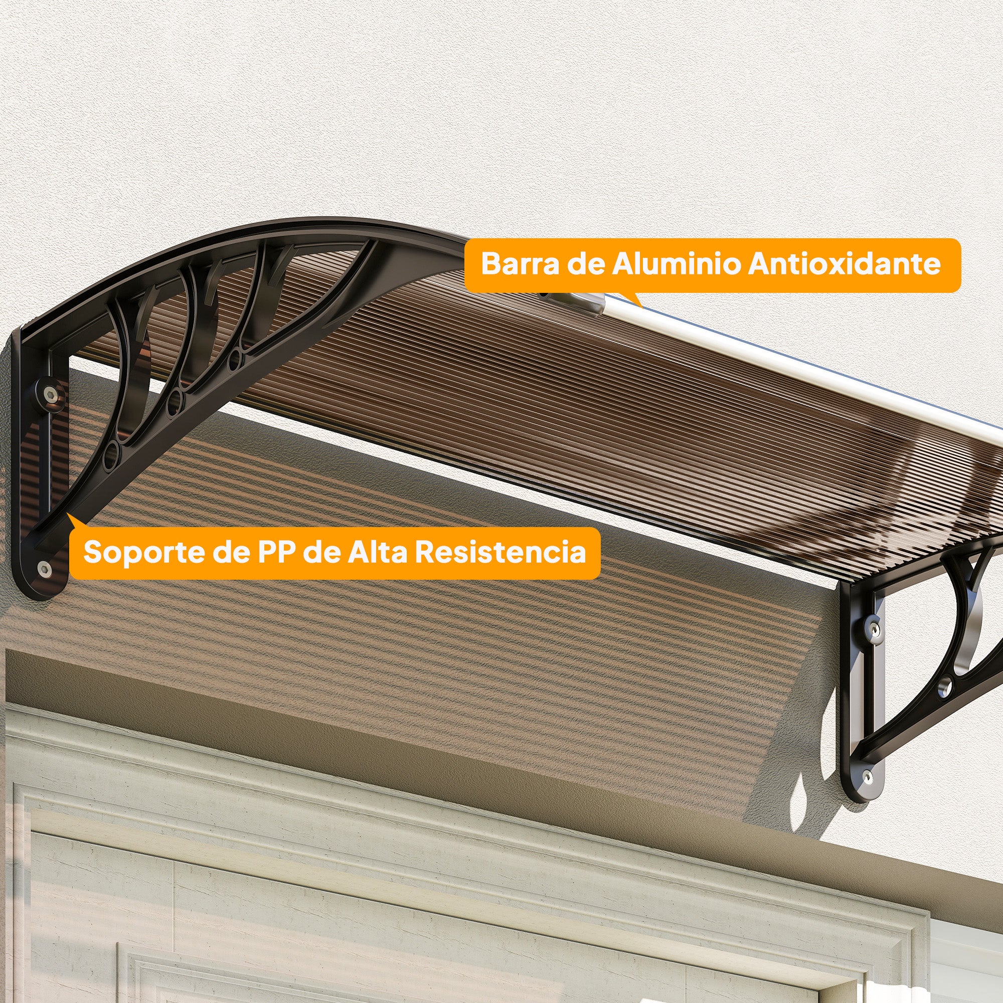 Marquise de Proteção Outsunny Liga de Alumínio, PP e PC Marrom e Preto 75x100x23 cm - 8