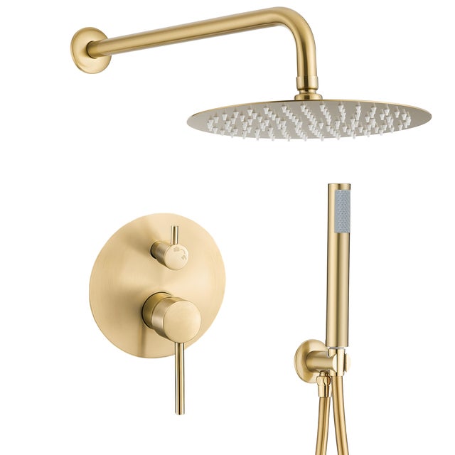 Valaz Douche murale ronde en or mat avec protection PVD - Série Jucar - 20 cm