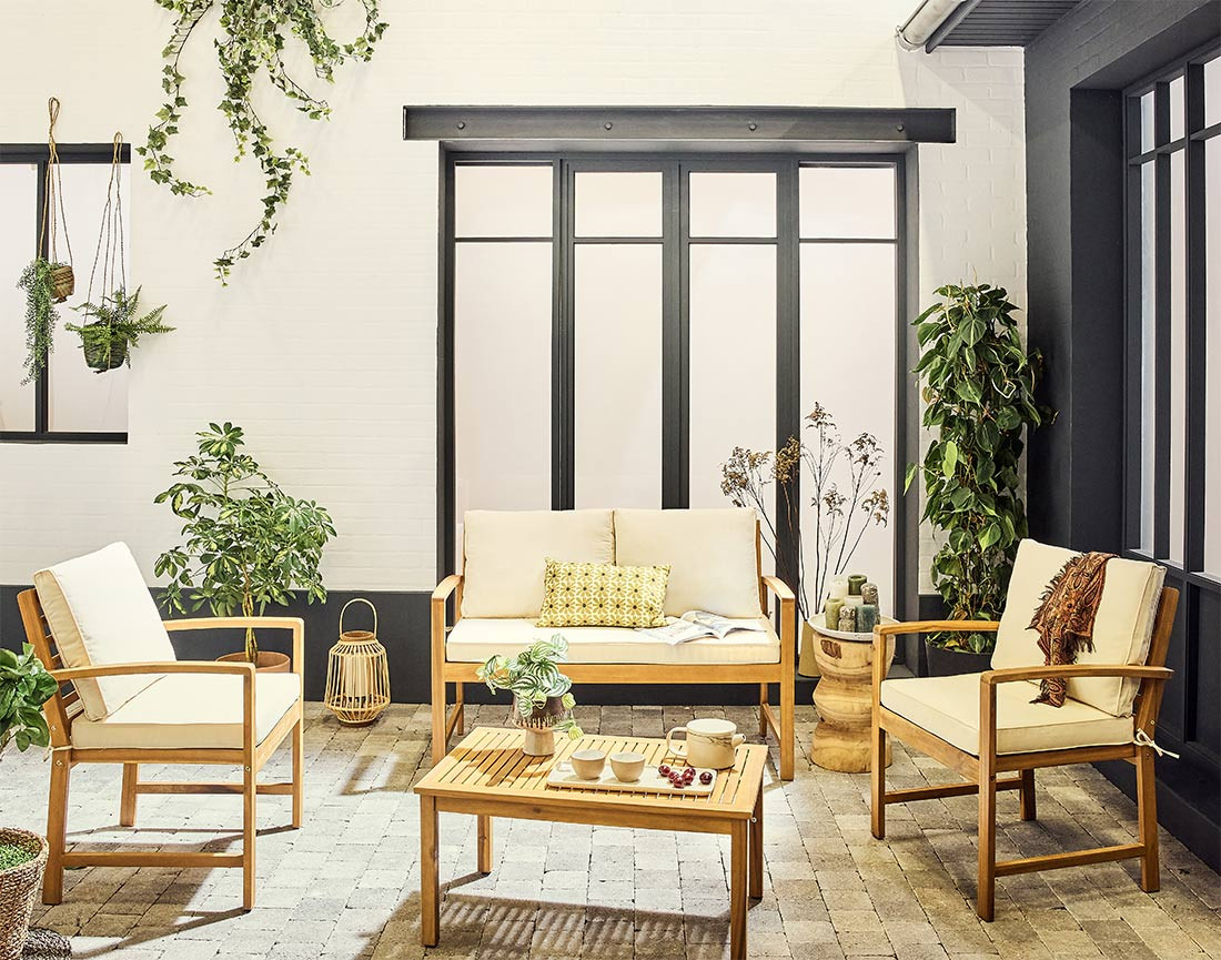 Salon de jardin 4 places en bois massif d'acacia bois / beige - KAILI - Best Mobilier