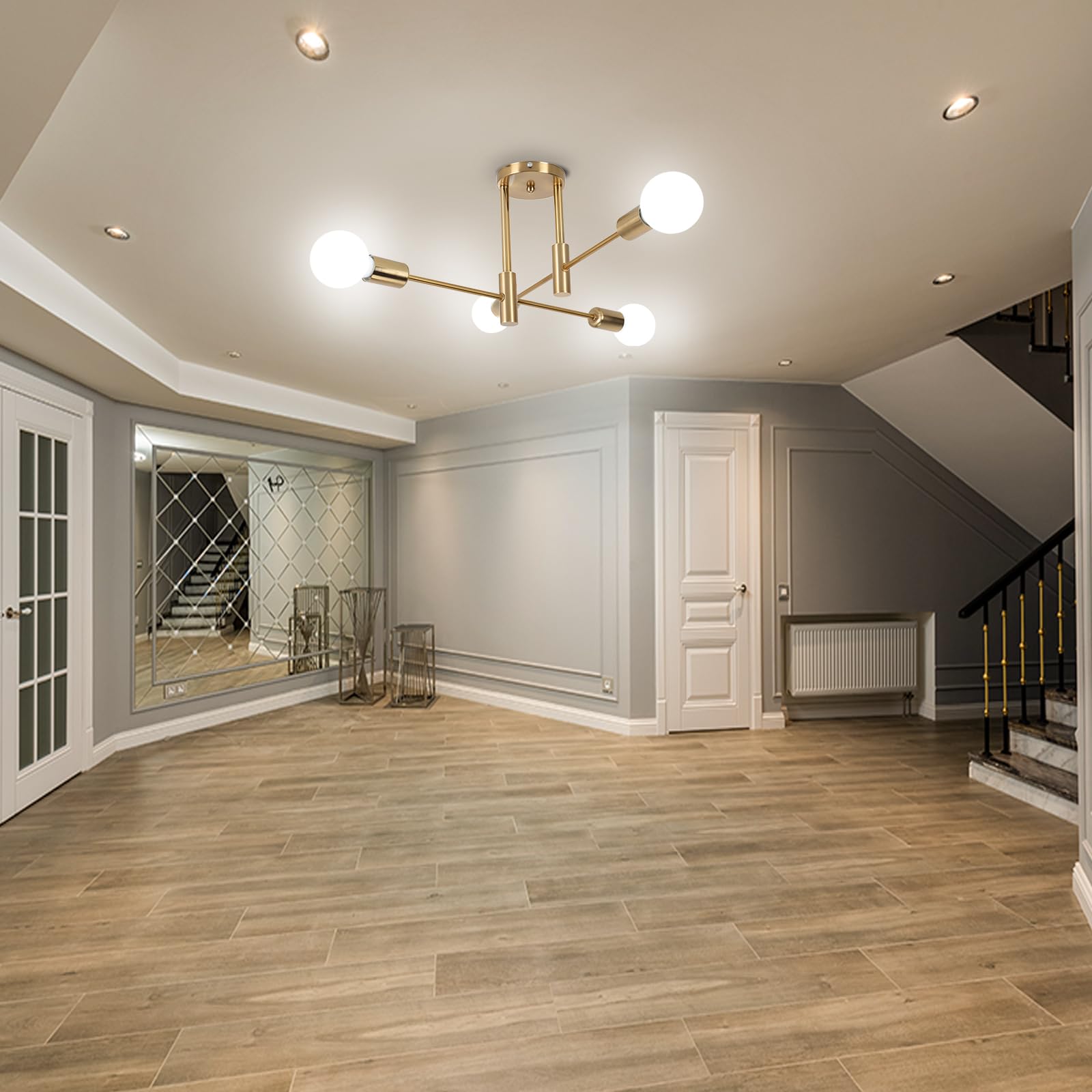 Lampadario Sputnik, lampada a sospensione nordica moderna di metà secolo, lampada da soffitto a 4 luci, rame (lampadina non inclusa) - 5