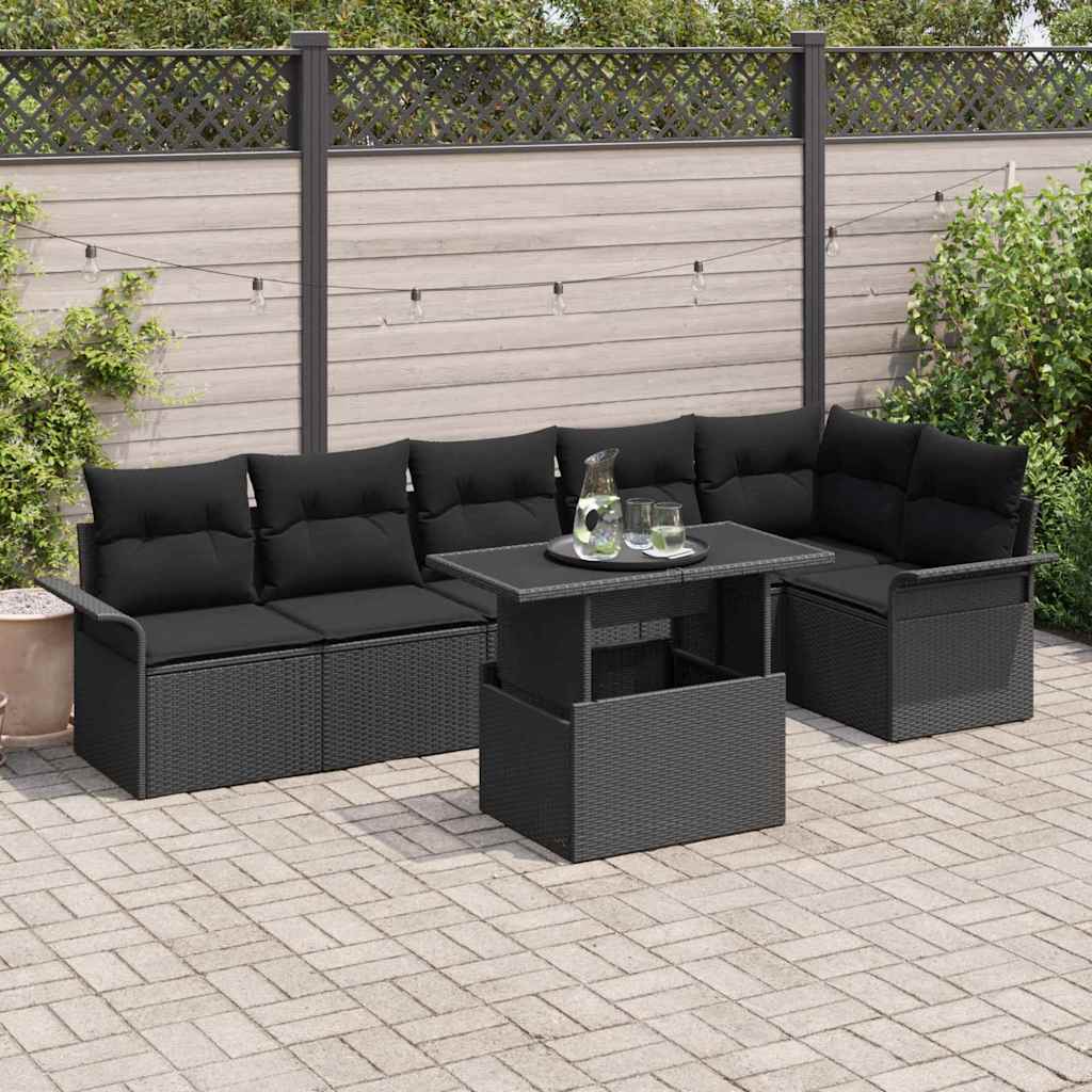 Zestaw Sof na Ogród z poduszką 7 pcs Czarny Polirattan vidaXL