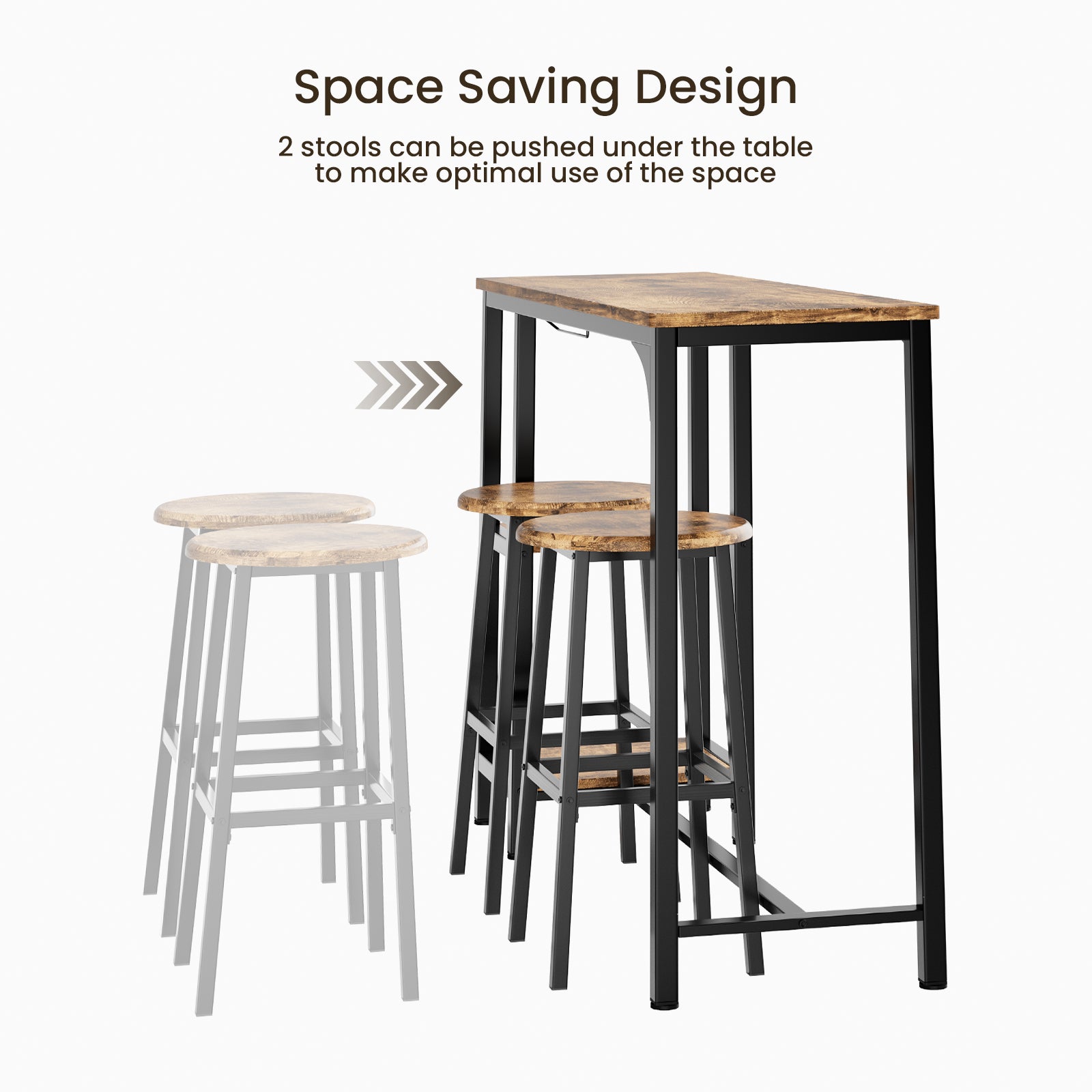 Table Haute Mange Debout 2 Tabouret Table De Meubles De Salle à Manger Cadre En Acier Marron Bealife - 4