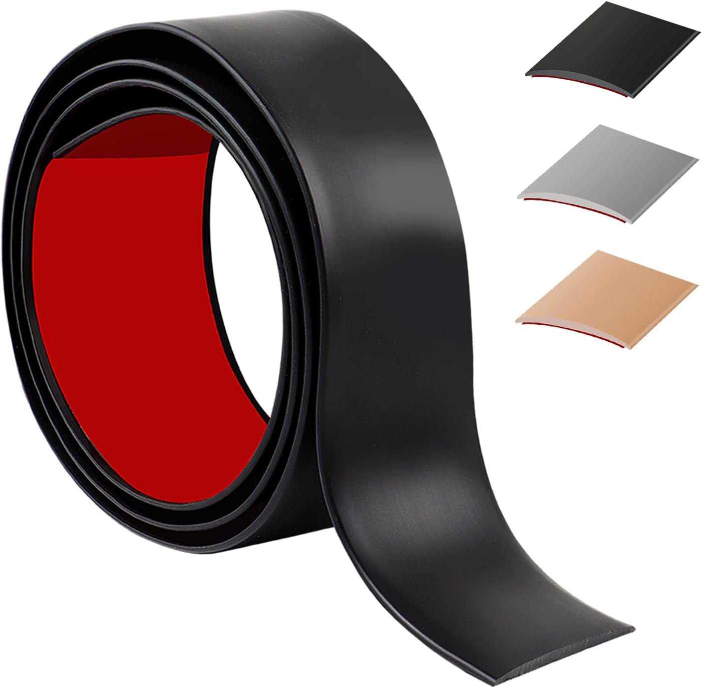 Listwa progowa samoprzylepna 100 cm - Próg samoprzylepny z miękkiego PVC - Listwa przejściowa do progu kuchni/salonu (5 cm, czarna)