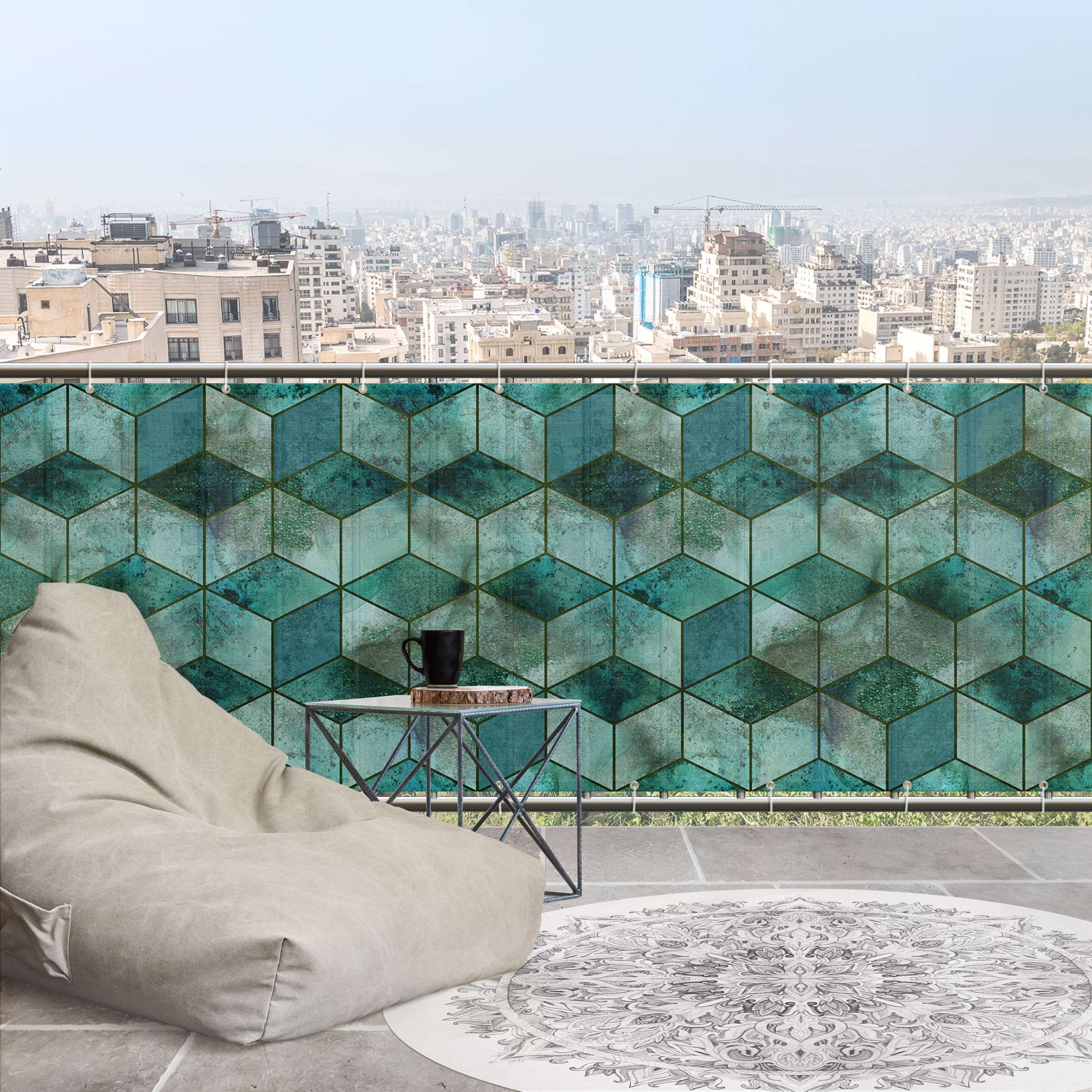 Brise vue Pour Balcon Motif Cube Vert Cristal 1000 X 100 Cm Leroy Brise vue pour balcon motif cube vert cristal 1000 x 100 cm leroy