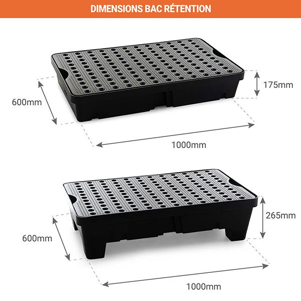 Bac de rétention 60 L - Avec caillebotis - ST1-60-BK-BK - 2