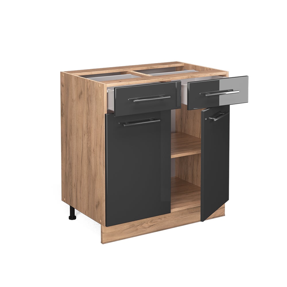 Vicco Meuble cuisine Fame-Line, Anthracite Haute brillance, 80cm avec tiroir, sans PT - 4