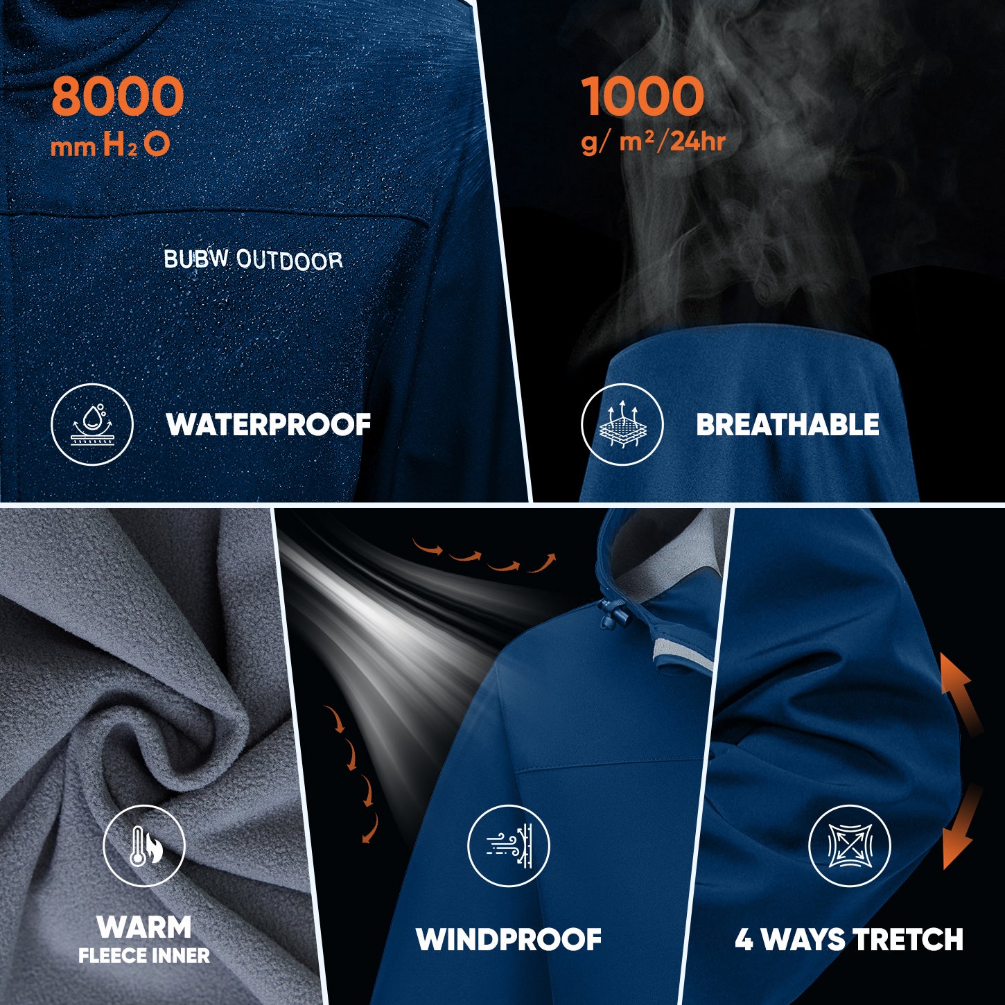 Veste de Travail à Capuche Taille XL Blouson & Softshell Homme -Imperméable, Coupe-vent, Chaude et Respirante, avec Bandes Réfléchissantes-Bleu Marine - 4