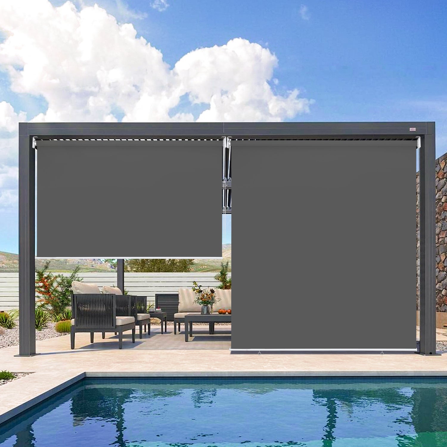 Zestaw 2 Rolety Pionowe 140x240 cm na Balkon Brise Vista Tela Wodoodporna Ociemniająca 80% Ciemnoszary Fixation
