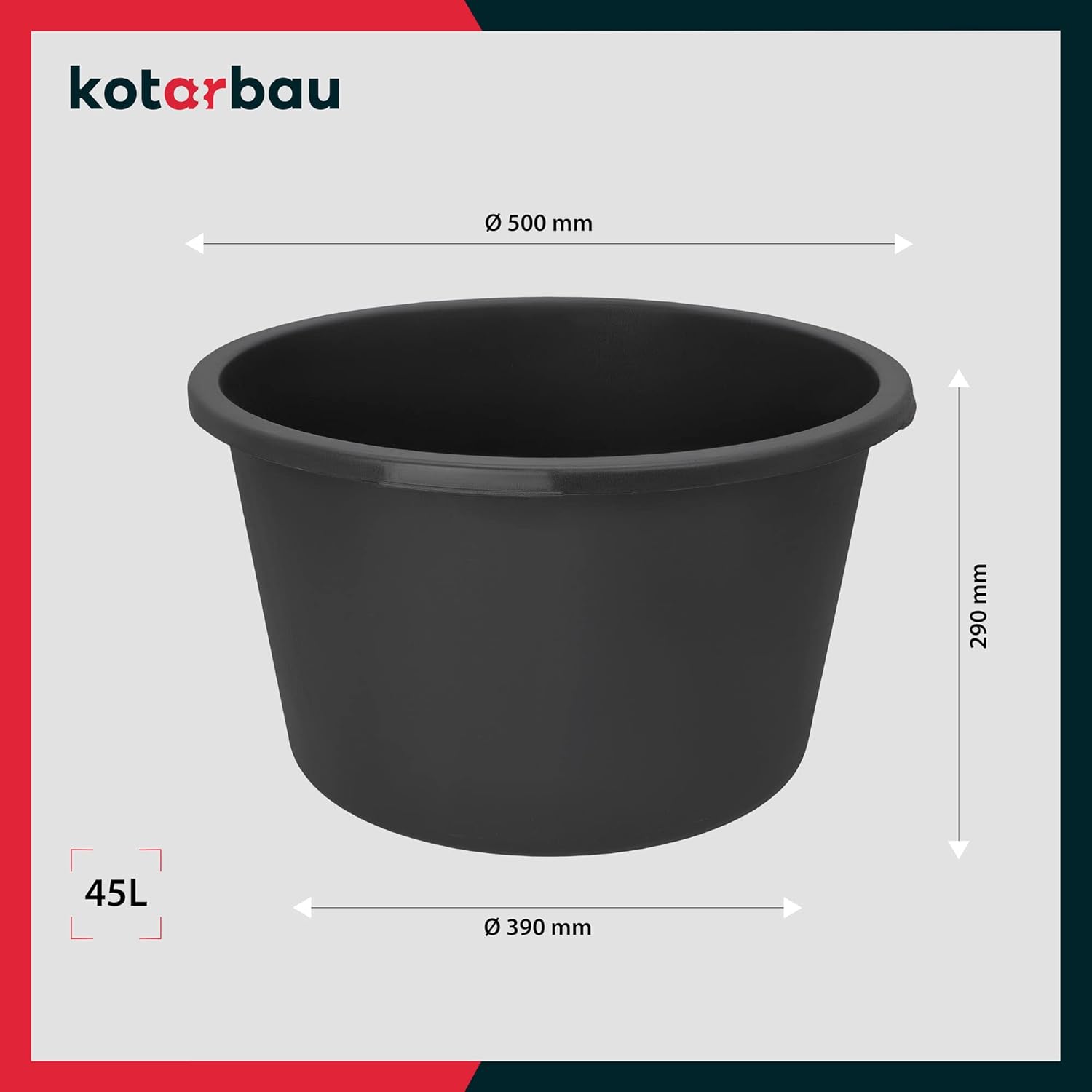 Seau à Mortier en Plastique 45L Rond, Noir - Seau de Construction - KOTARBAU - 3